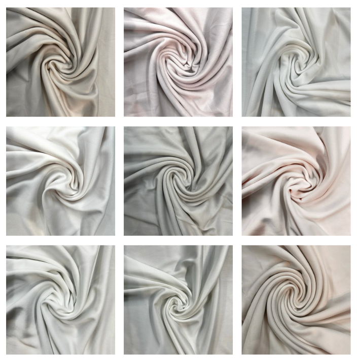 Nine swatches of fabric with different textures and patterns.