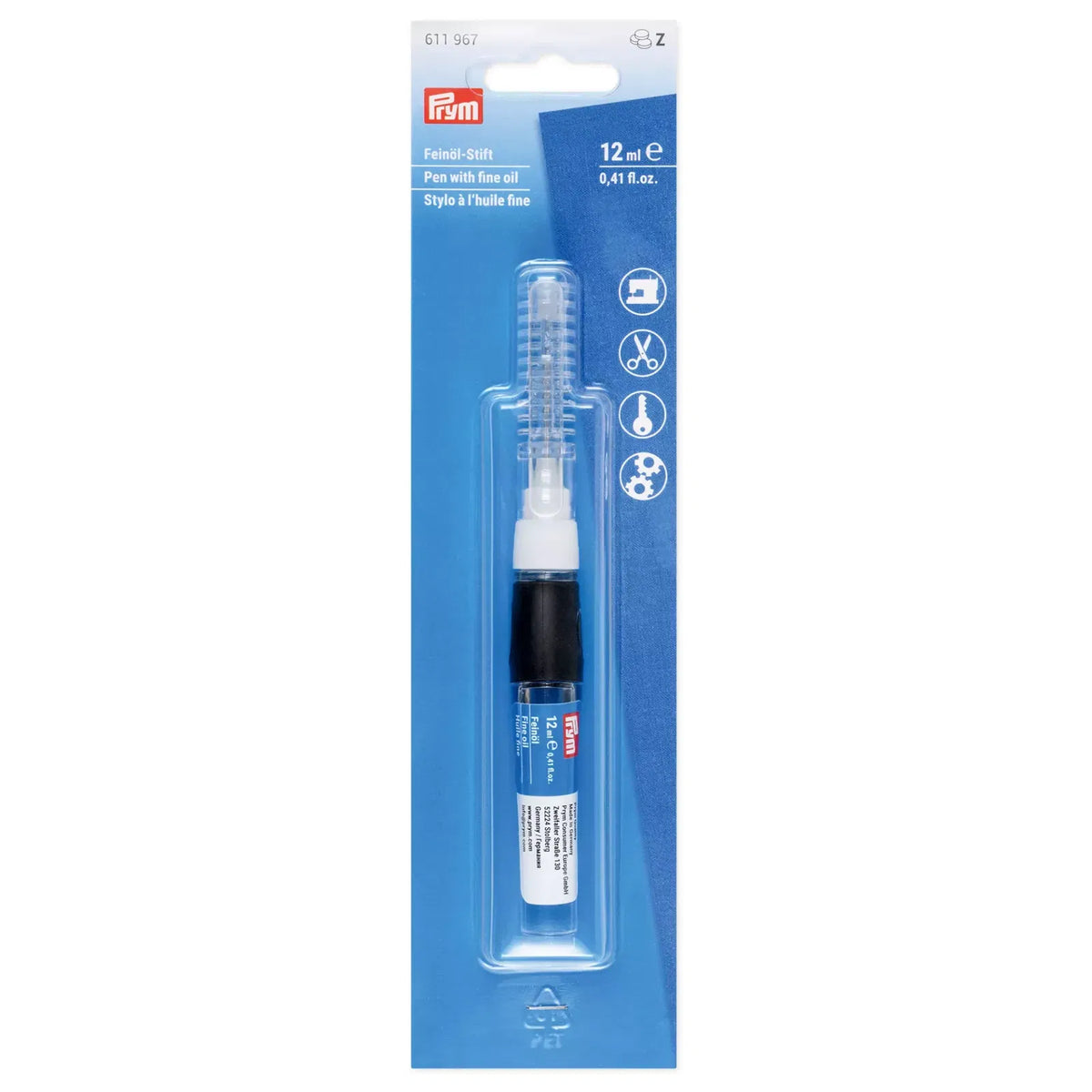 Prym fine oil pen with transparent body and anti-slip grip.