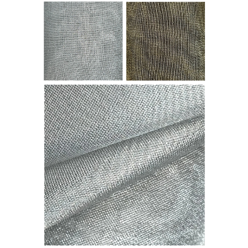 Textured fabric swatches in gray and brown.