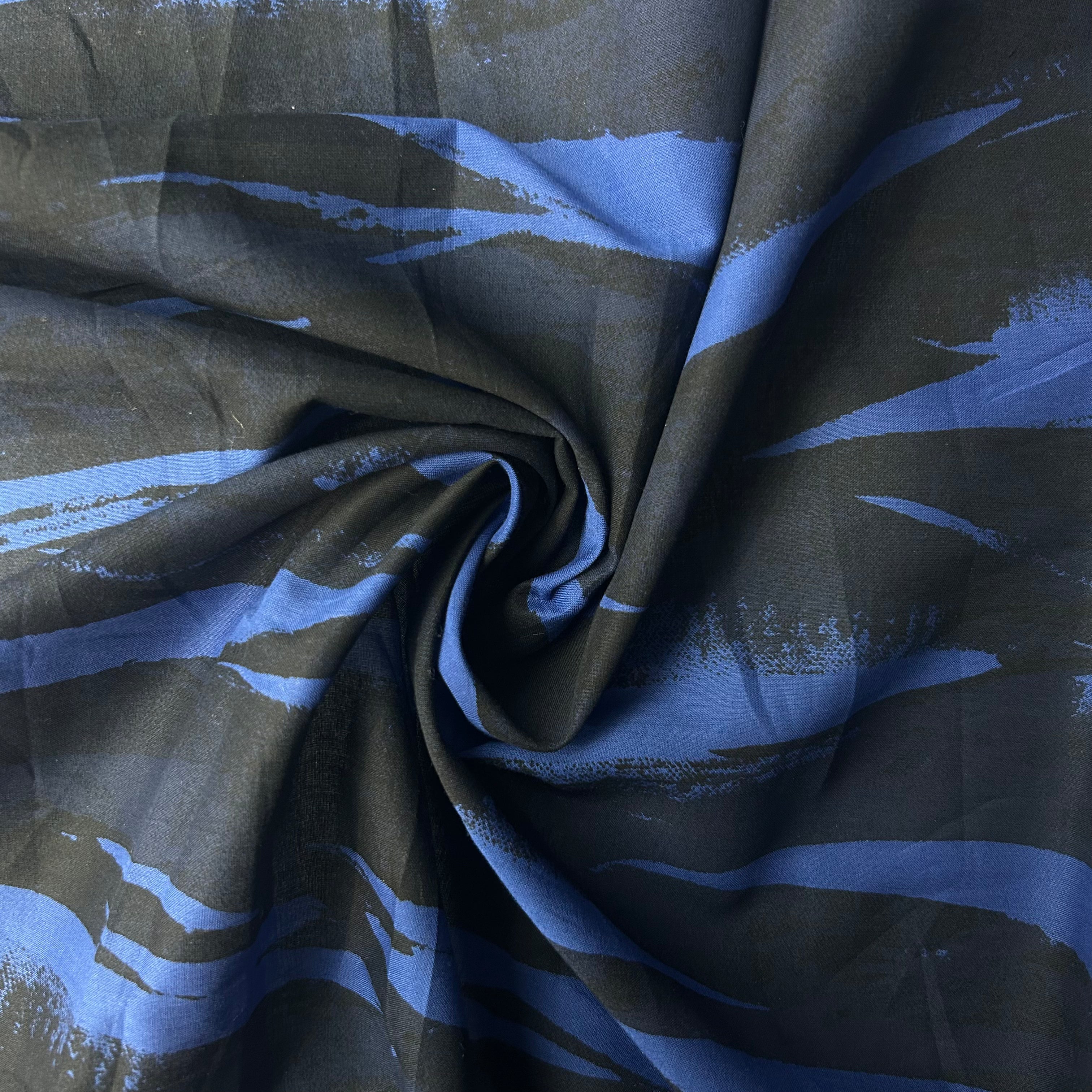 Textured fabric with blue and gray pattern