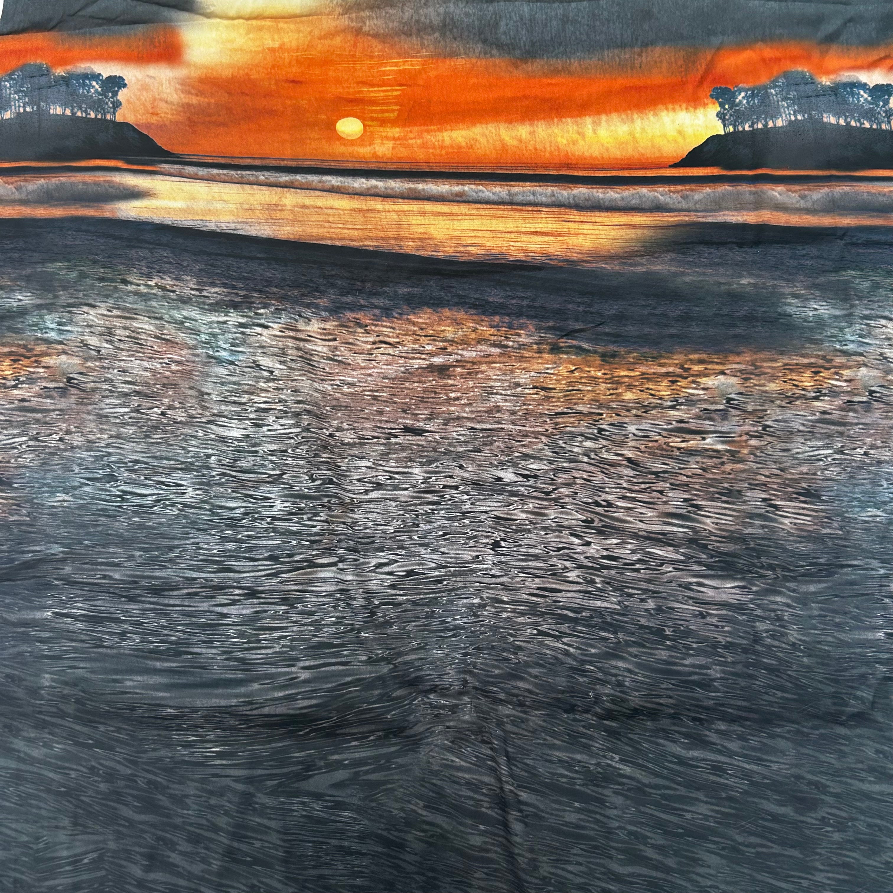 Sunset Ocean Print Recycled 100% Polyester Satin - 4m