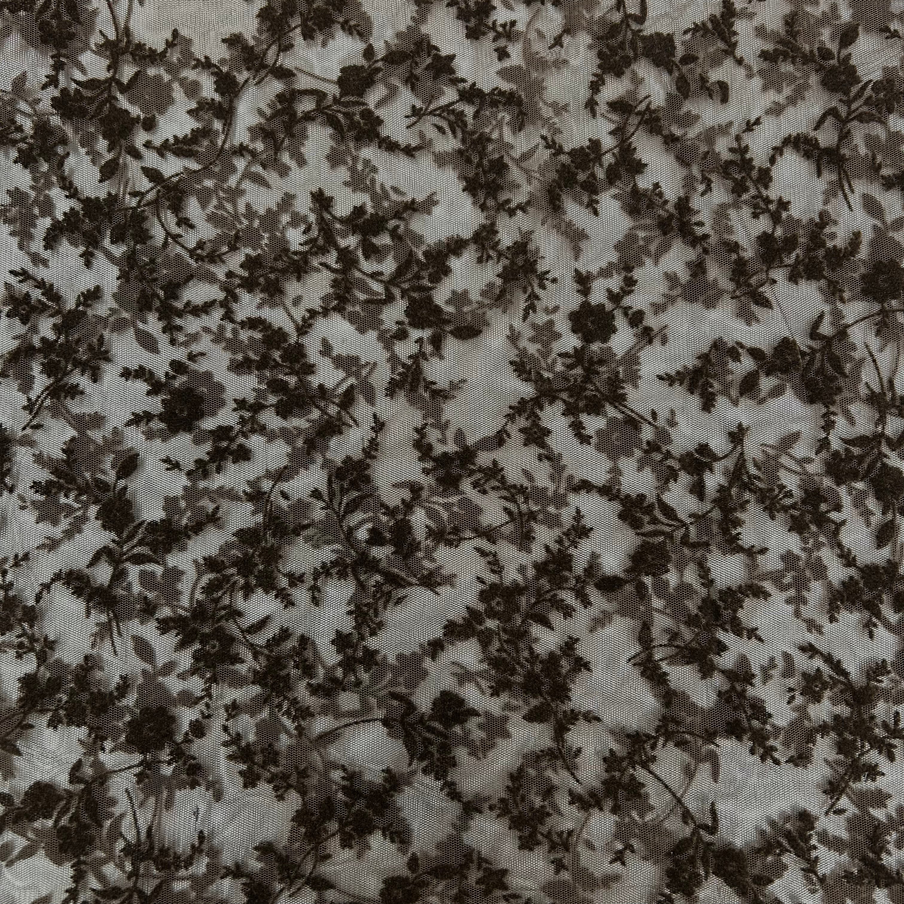 Dark Brown Tulle with Patterned Velvet Design | SALEXML053