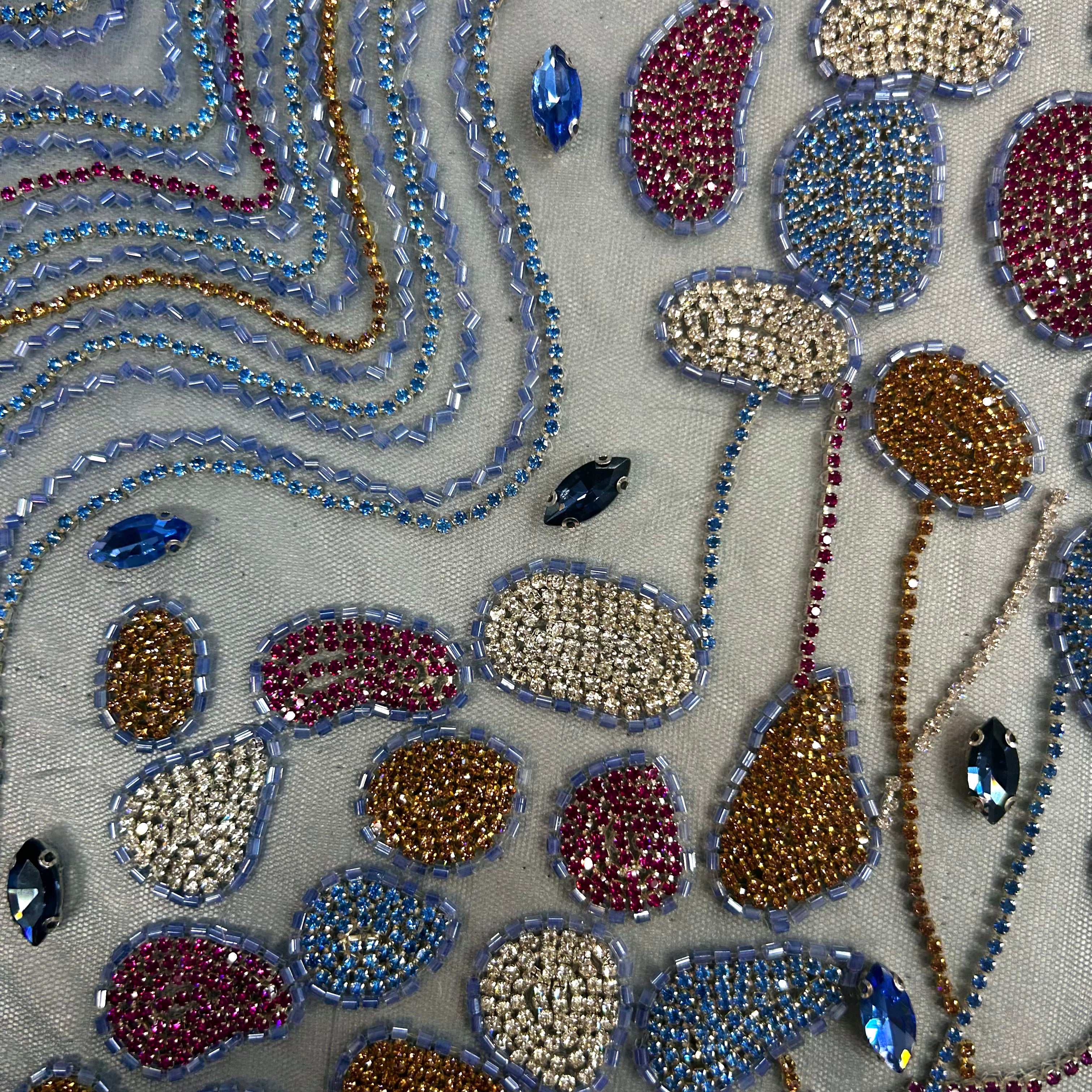 Luxury Blue Embroidered Mesh Sequin Fabric | SALEXML071