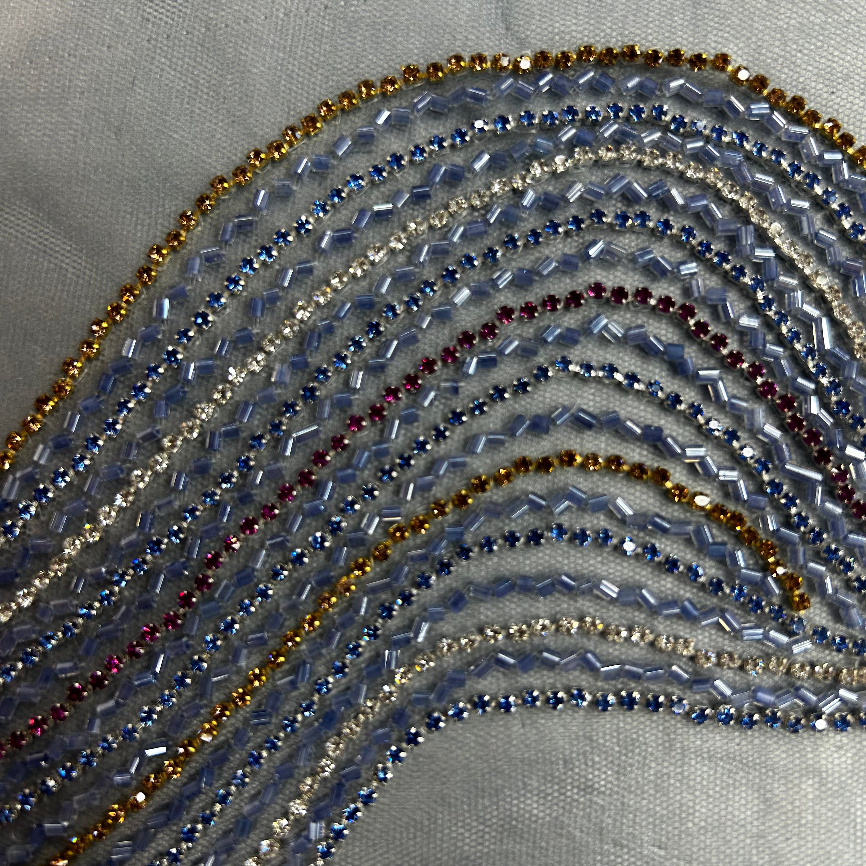 Blue Mesh Intricate Beaded Chain Trim | SALEXML080