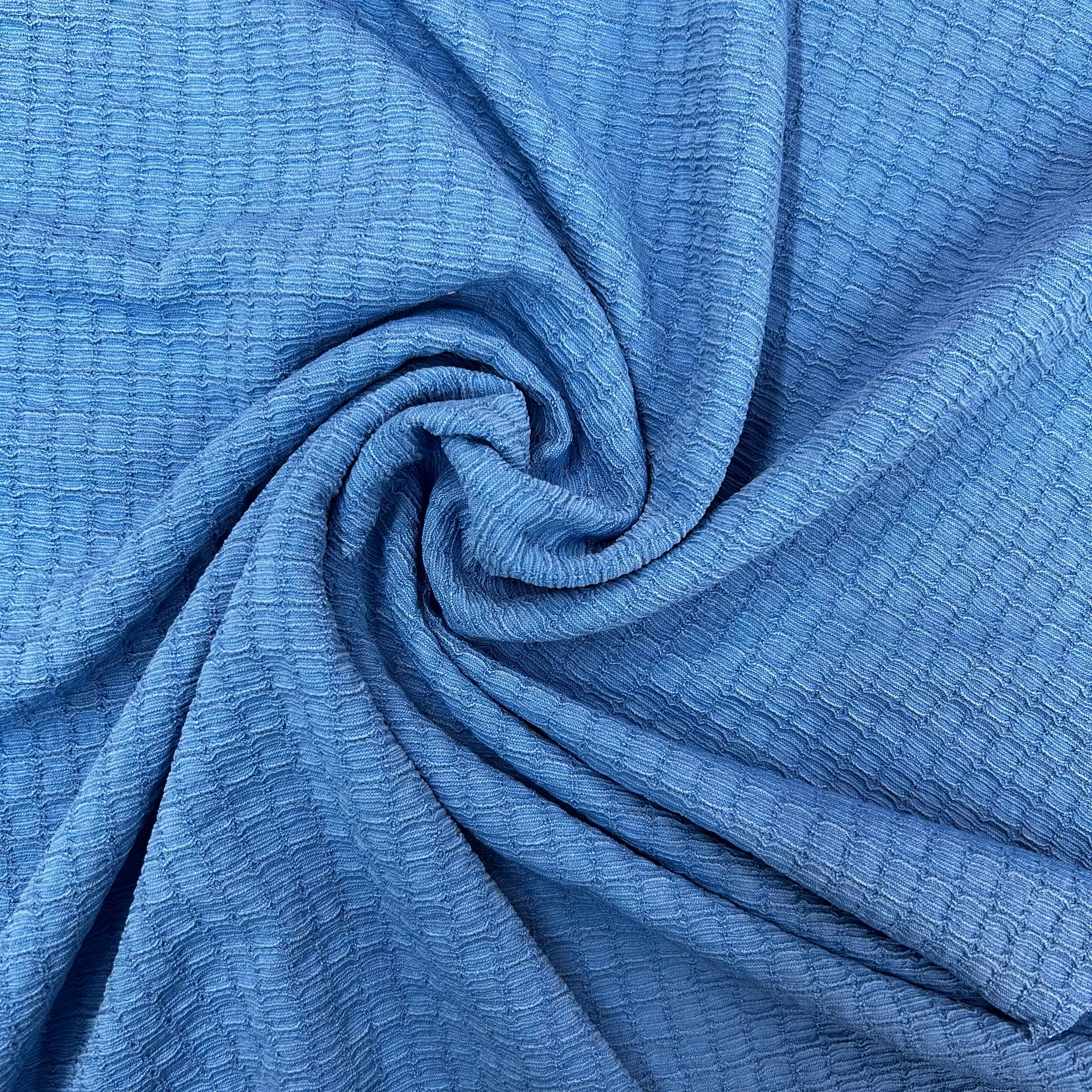Solid  Blue Crinkled Stretch Apparel Fabric | SALEXML087