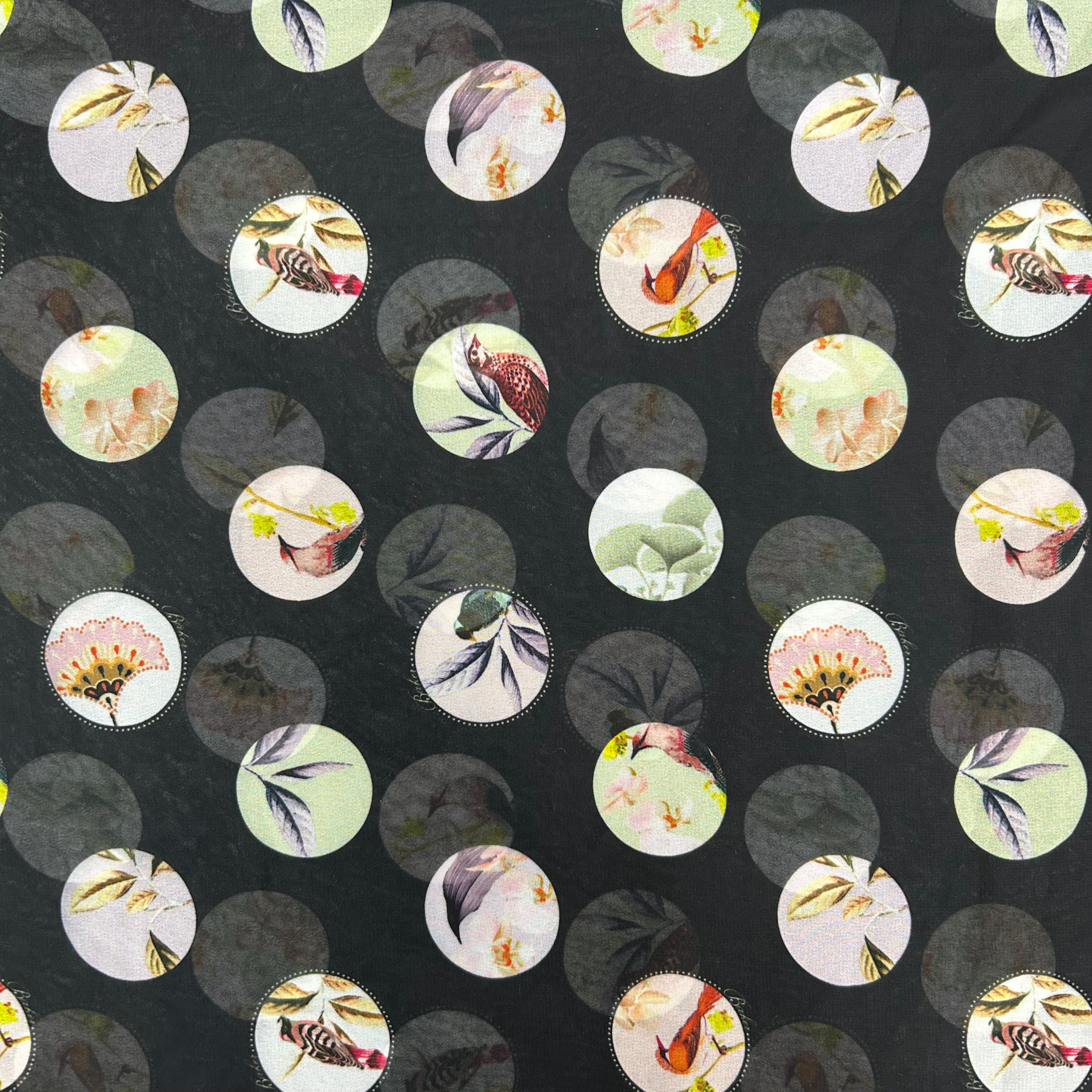 Black Printed Polyester Chiffon  Fabric | SALEXML093