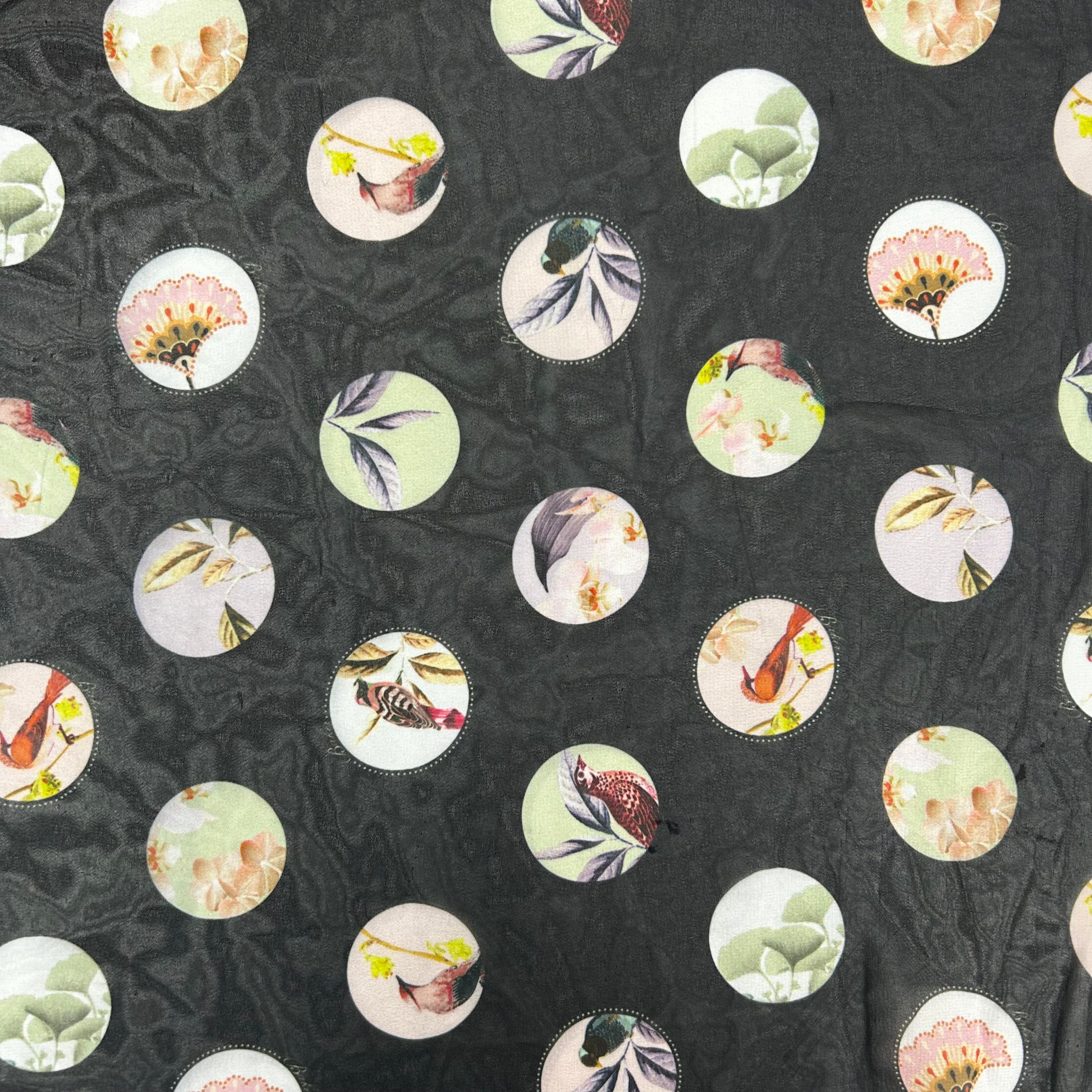 Black Printed Polyester Chiffon  Fabric | SALEXML093