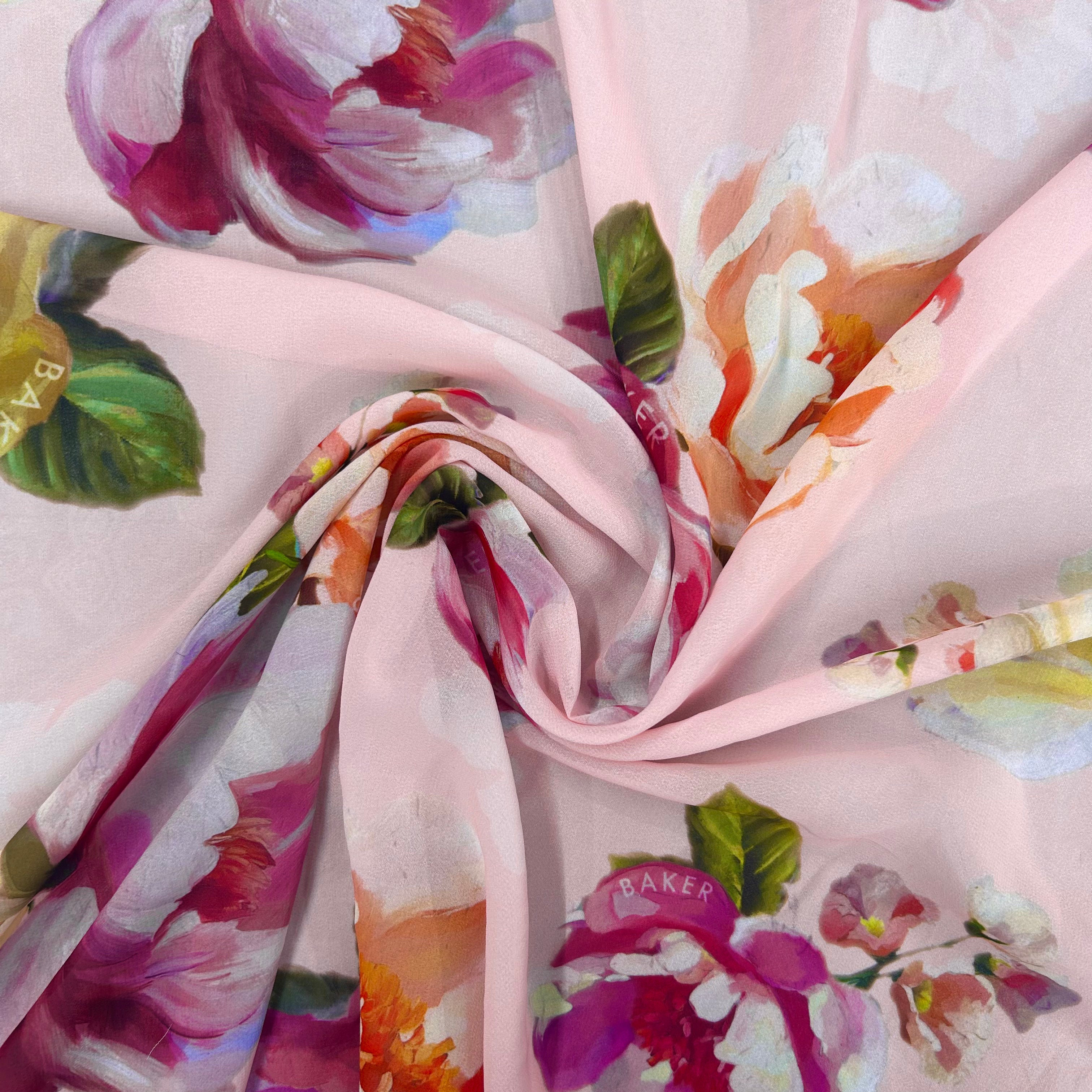 Pink Floral Ted Baker Printed Polyester Chiffon | SALEXML100