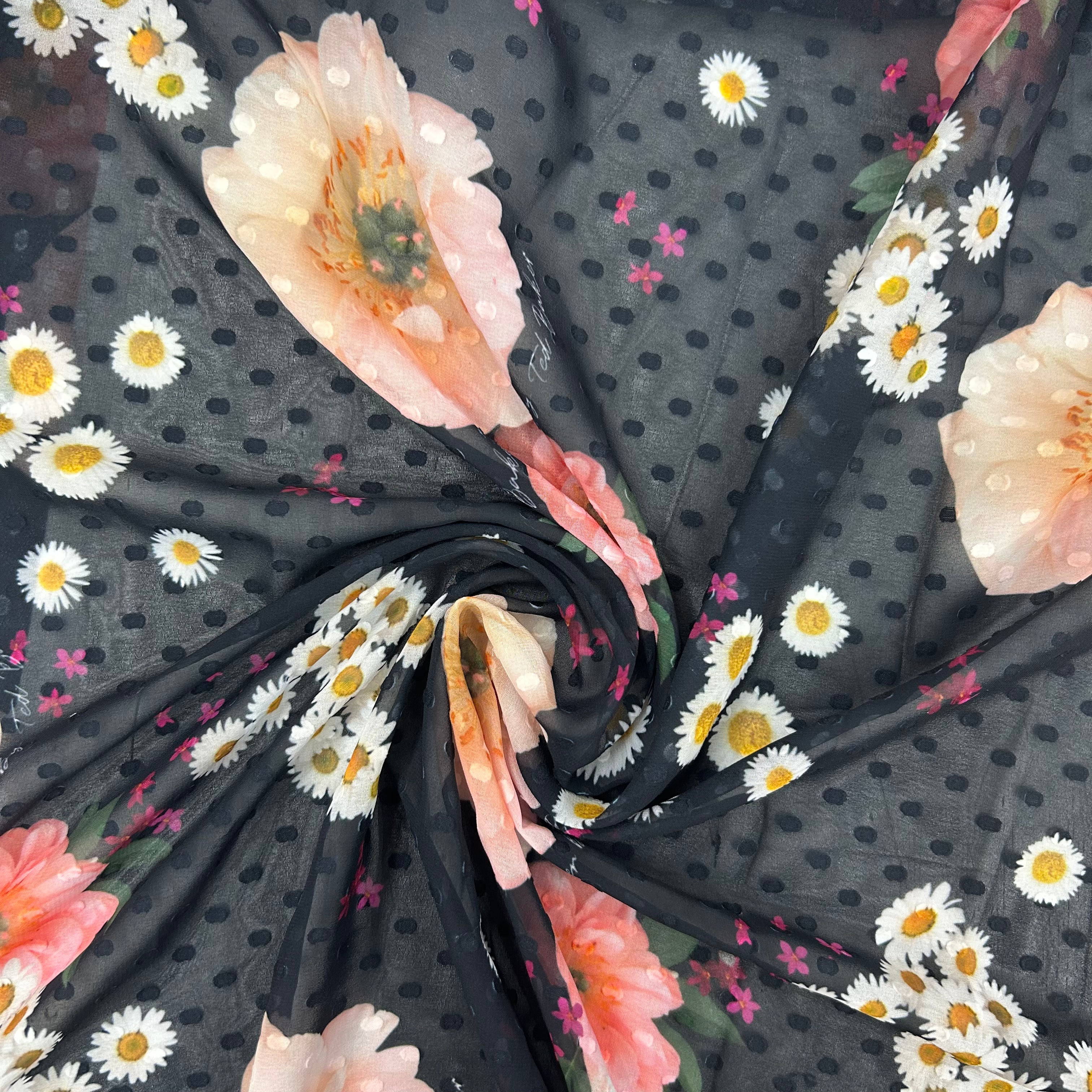 Polka Dot Navy Ted Baker Printed Polyester Chiffon | SALEXML104