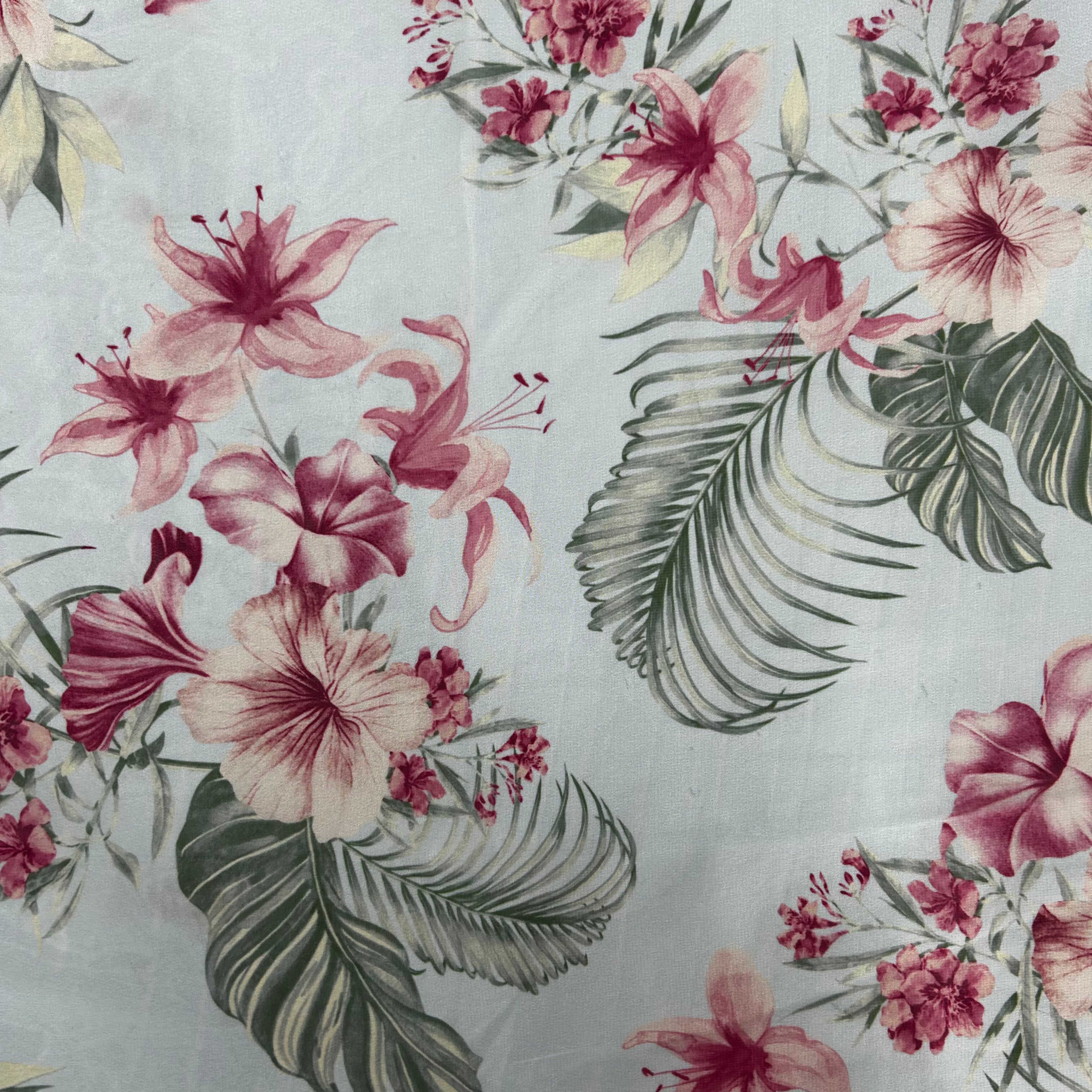 Blue Floral Printed Polyester Chiffon Fabric | SALEXML107