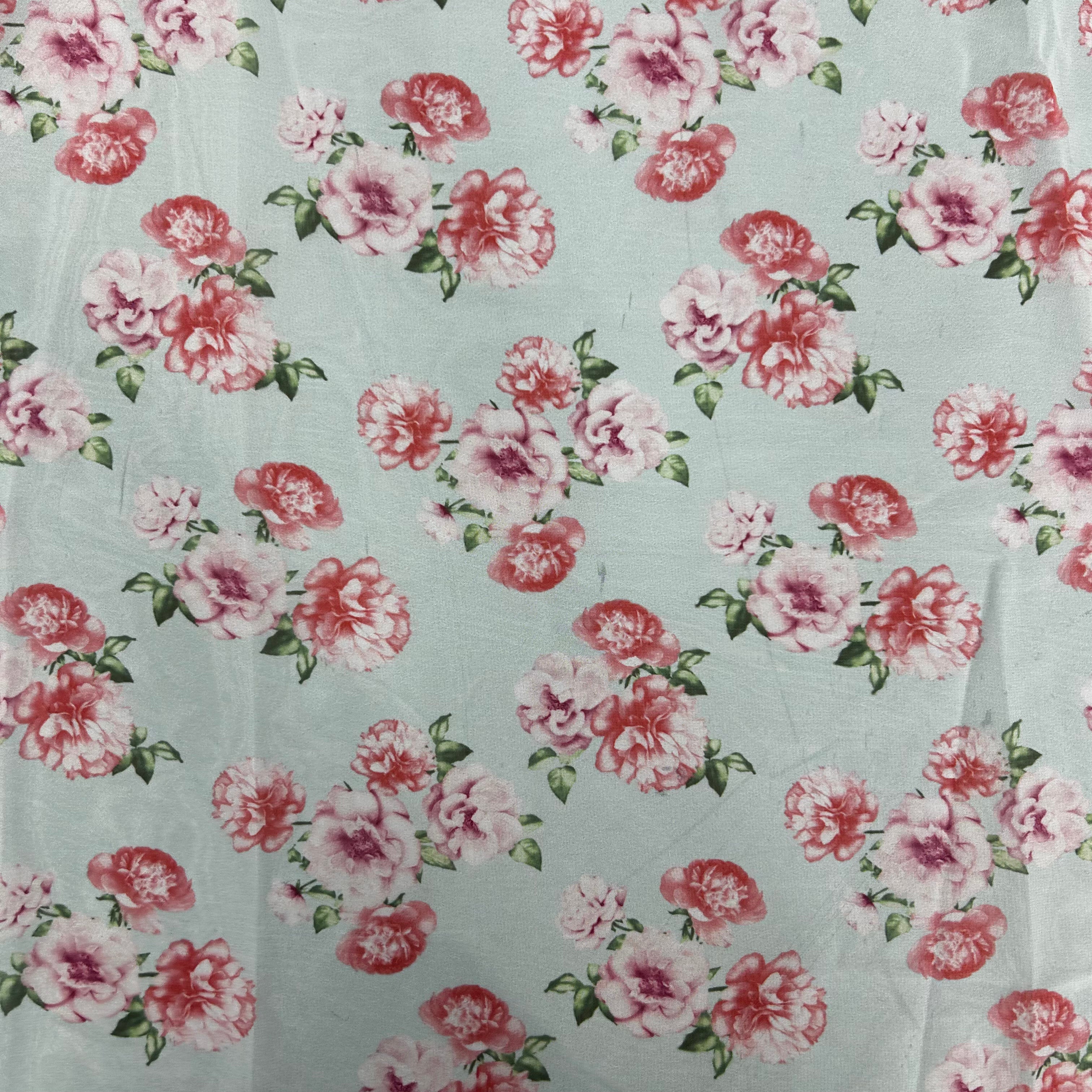 Blue Floral Printed Polyester Chiffon | SALEXML108