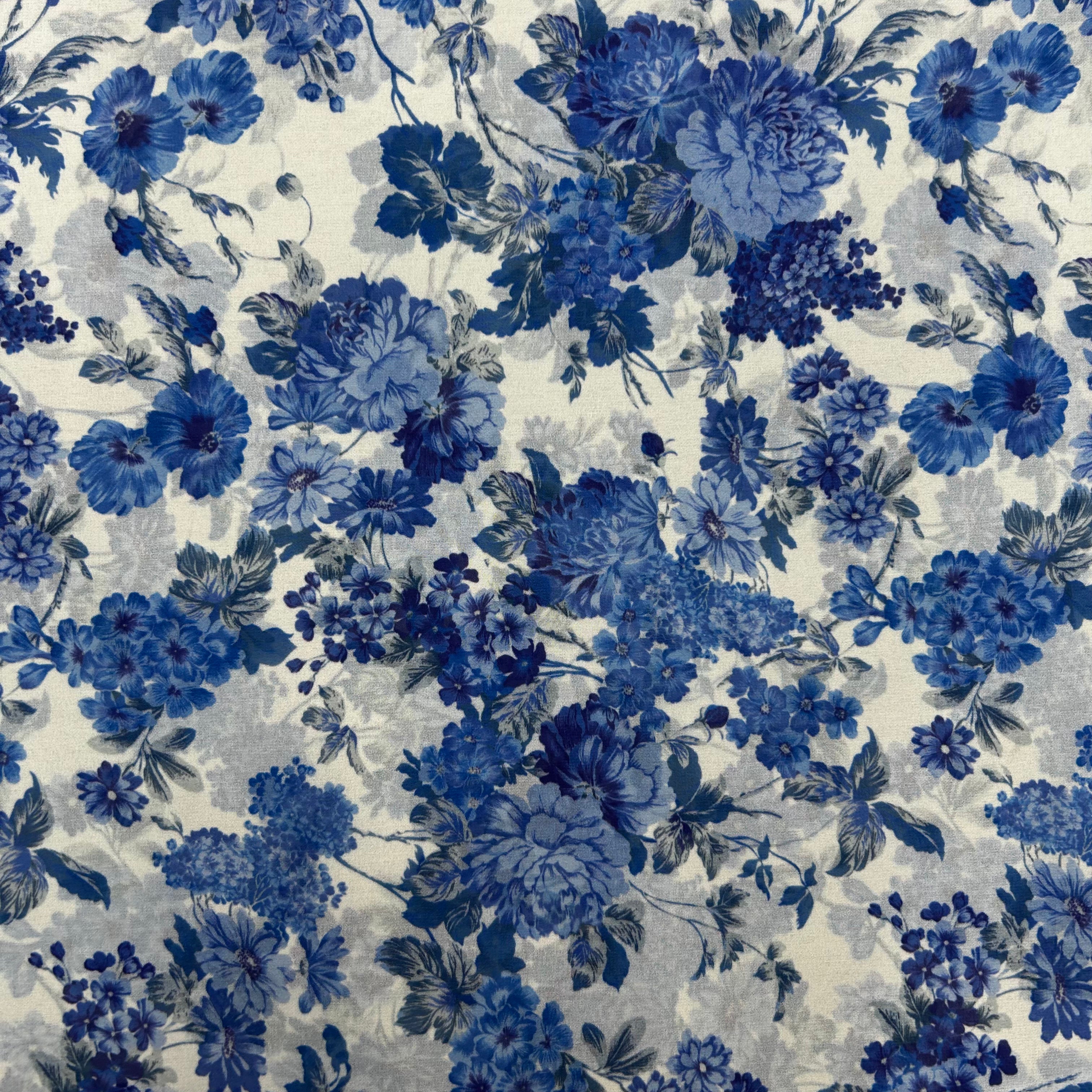 Blue Floral Printed Polyester Chiffon | SALEXML117