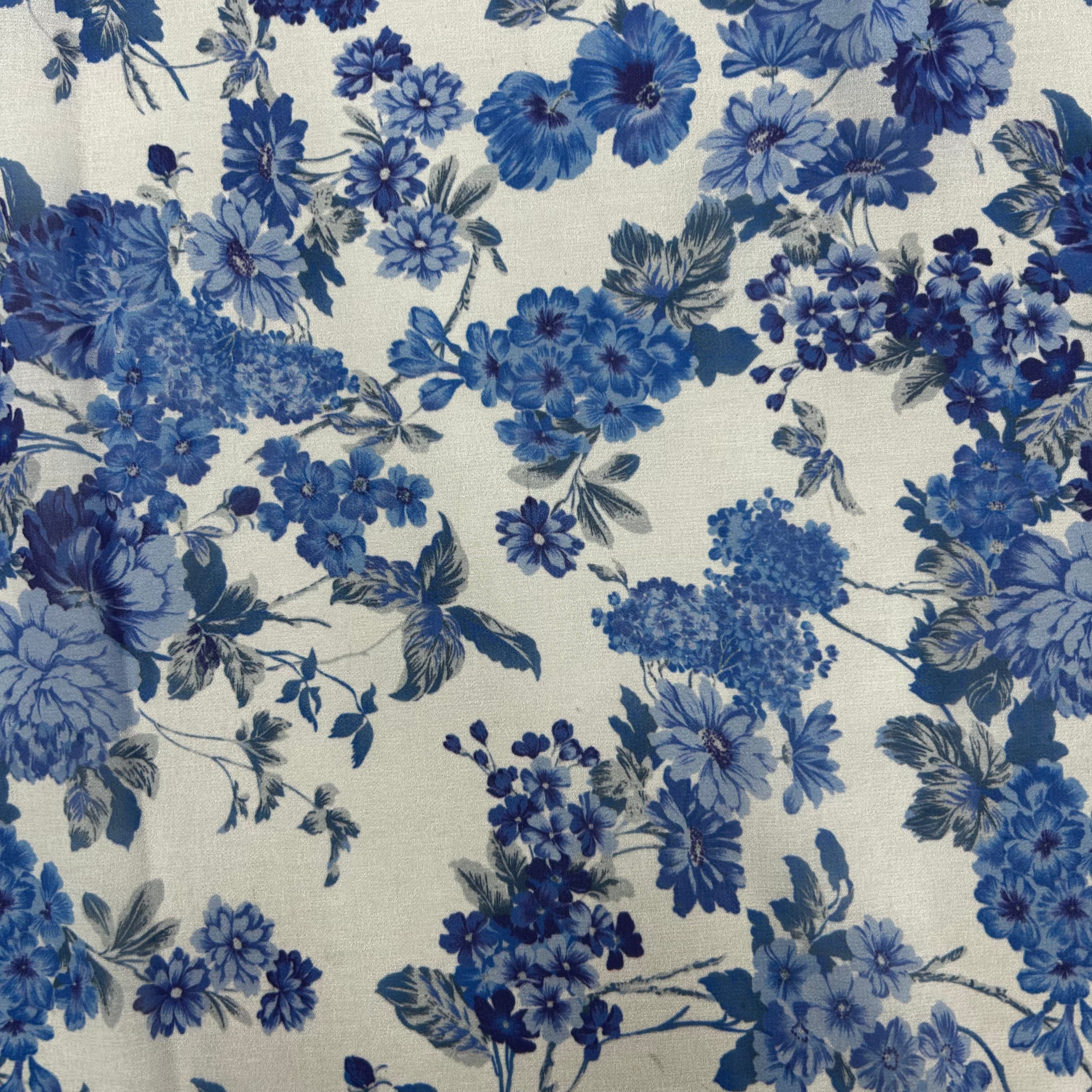 Blue Floral Printed Polyester Chiffon | SALEXML117