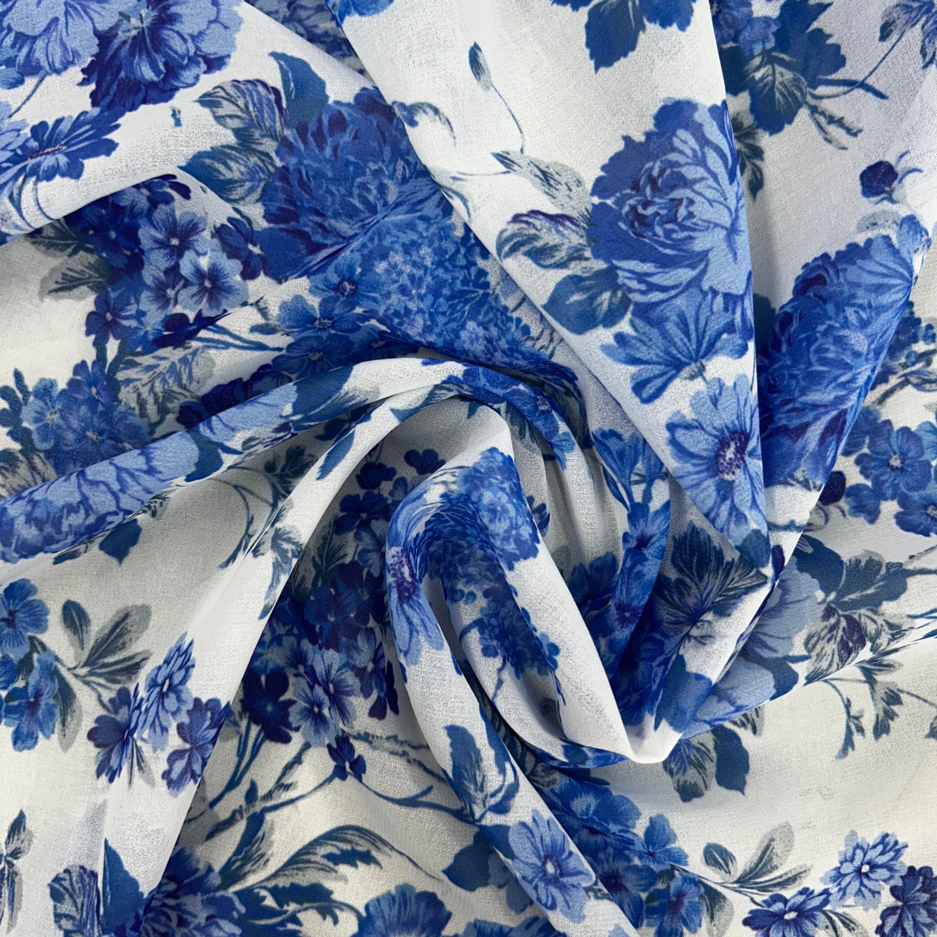 Blue Floral Printed Polyester Chiffon | SALEXML117