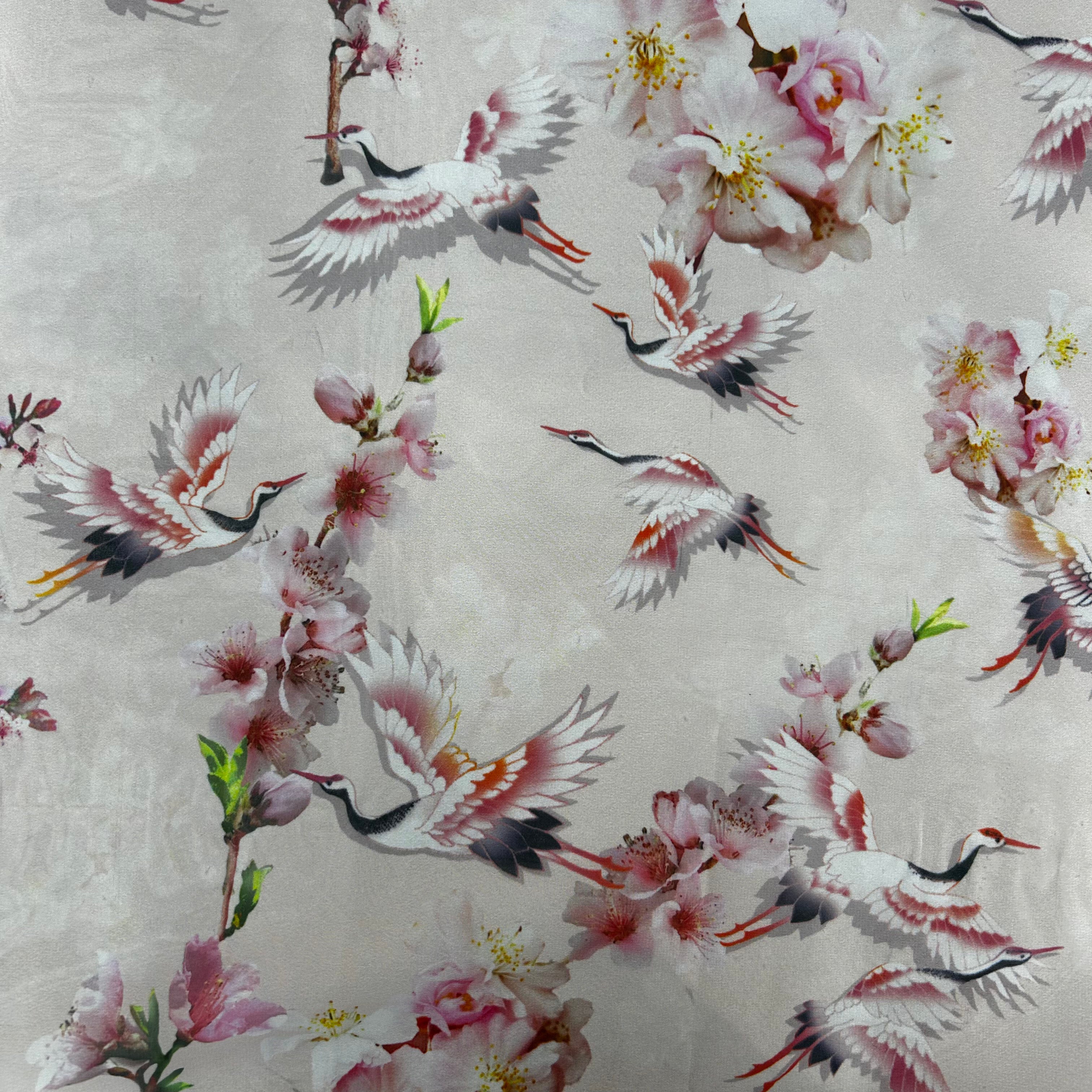 Bird Print With Floral Design Polyester Chiffon | SALEXML122