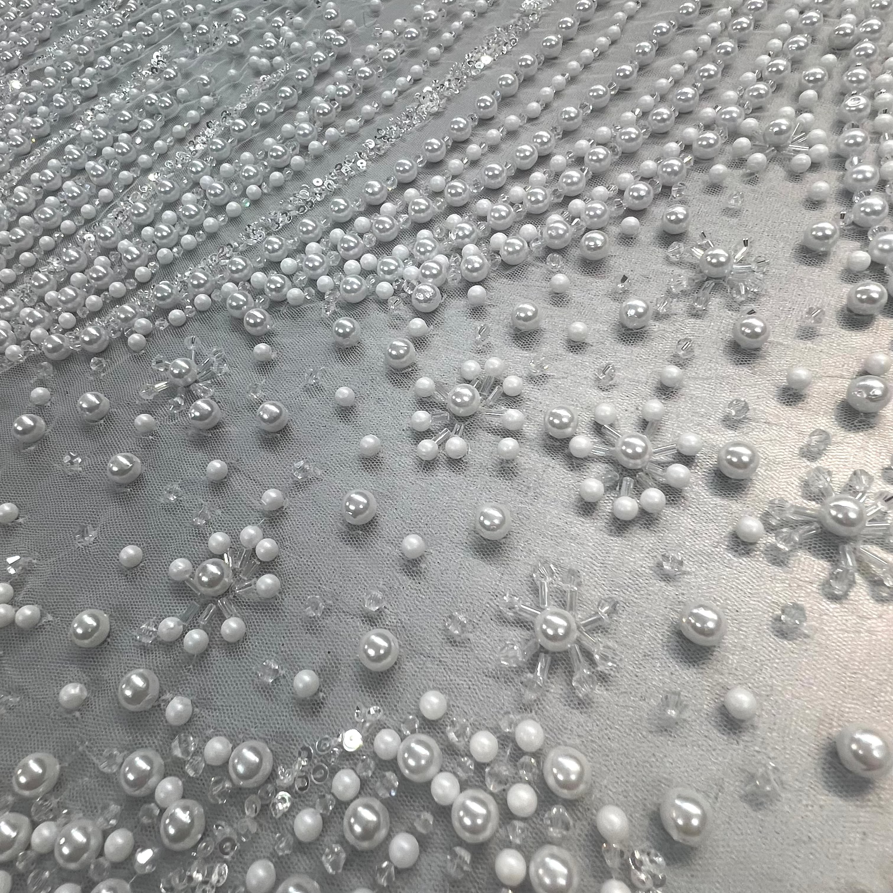 Hand Beaded Pearl Fabric PA004M R-35496