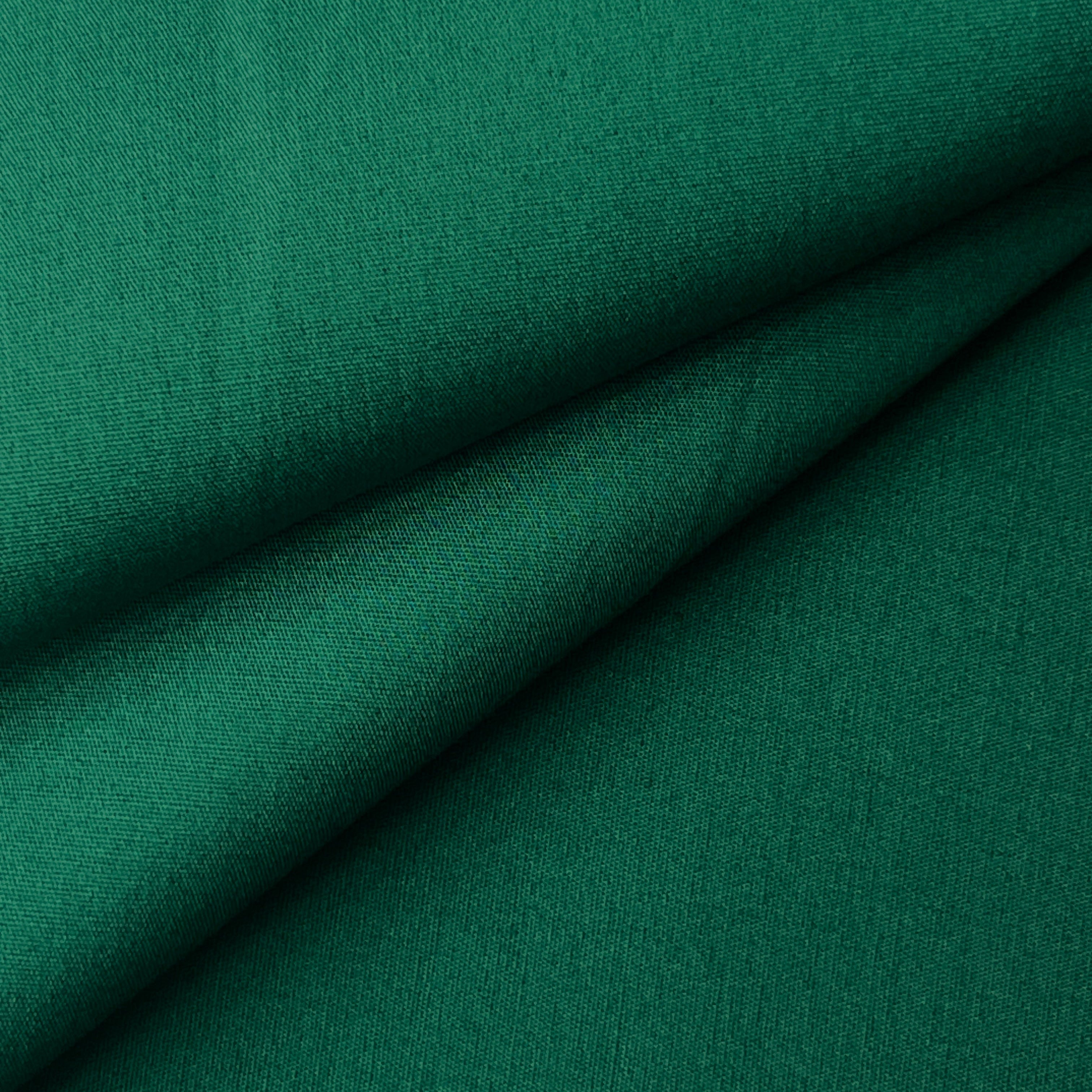Green 100% cotton poplin fabric with a plain weave texture, folded to show depth.