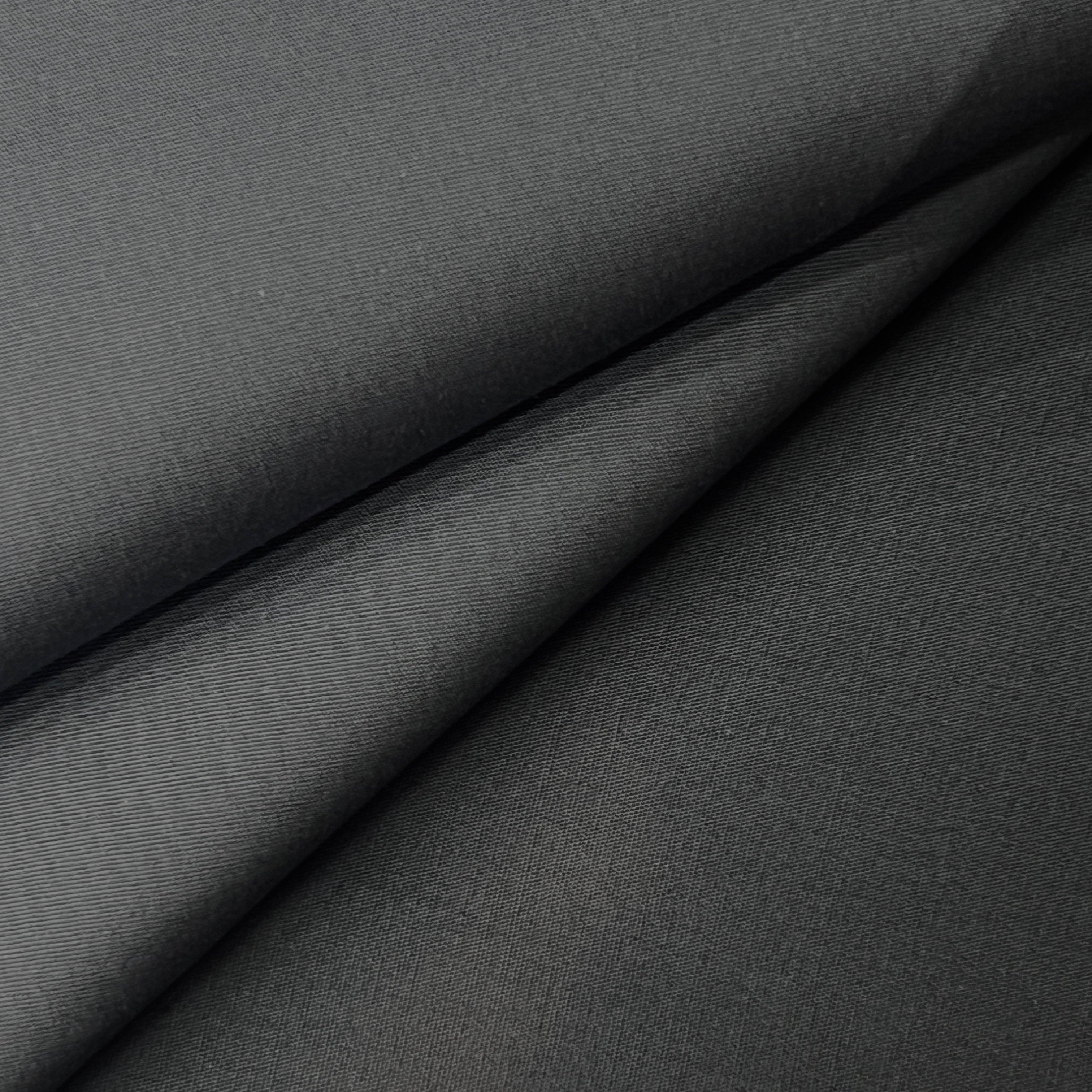 Grey 100% cotton poplin fabric with a smooth, plain weave texture shown in folded layers.