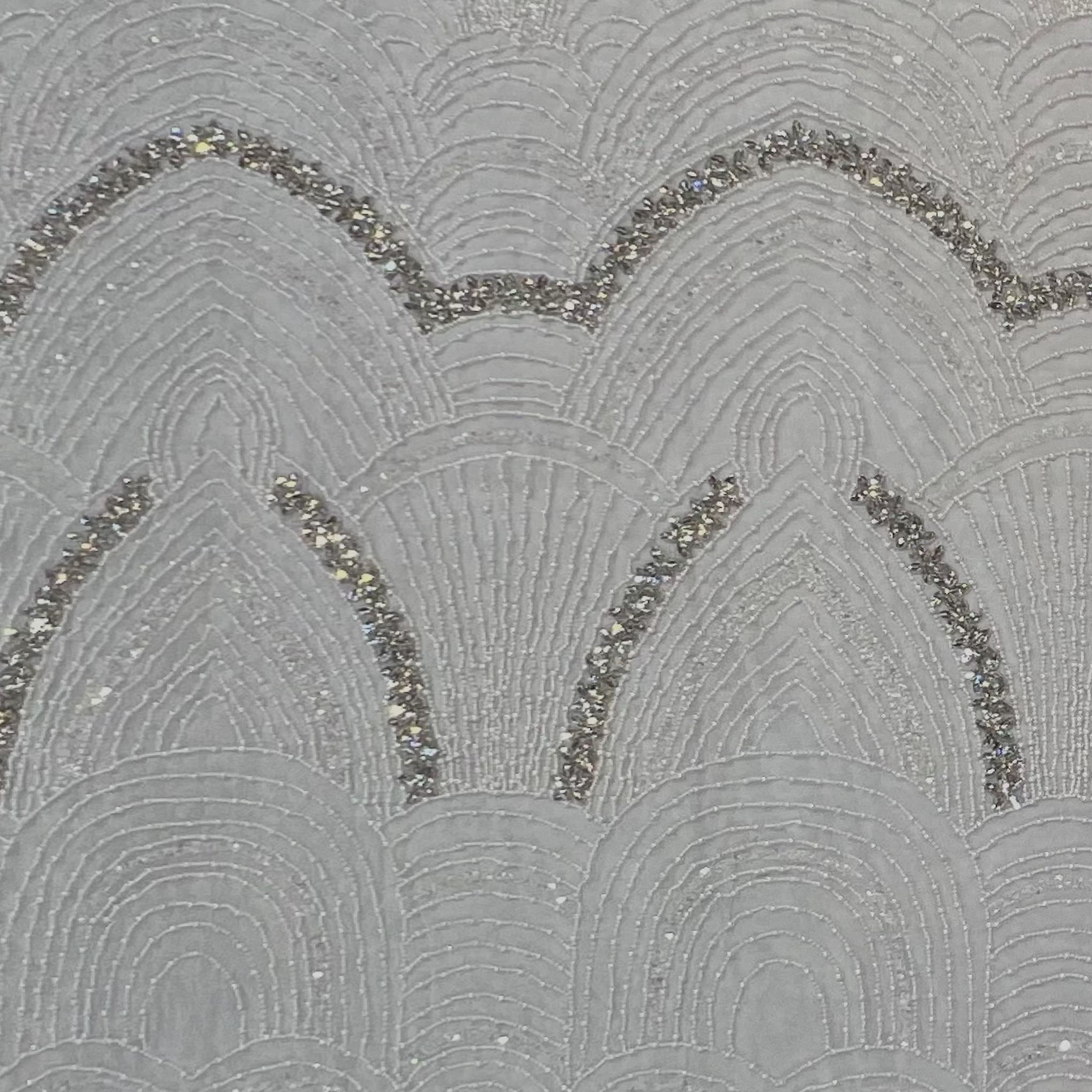 Hand Beaded Pearl & Rhinestone Fabric AE041