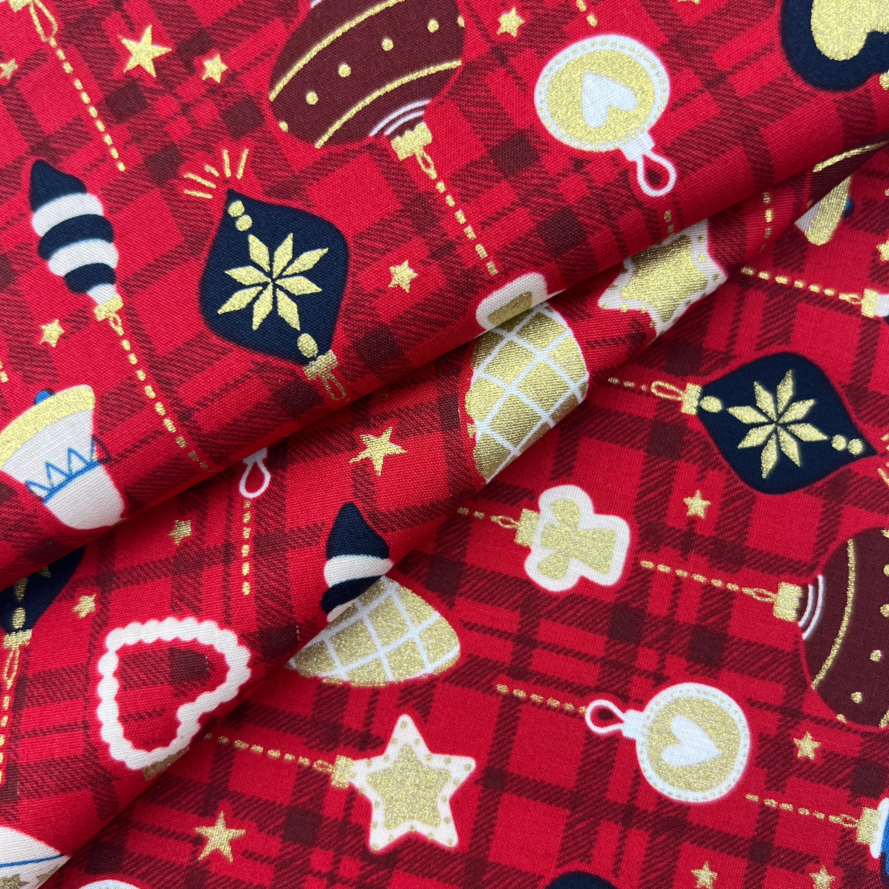 100% Red Cotton Poplin Printed Christmas Fabric NB073 22701 | Galedi Fabrics