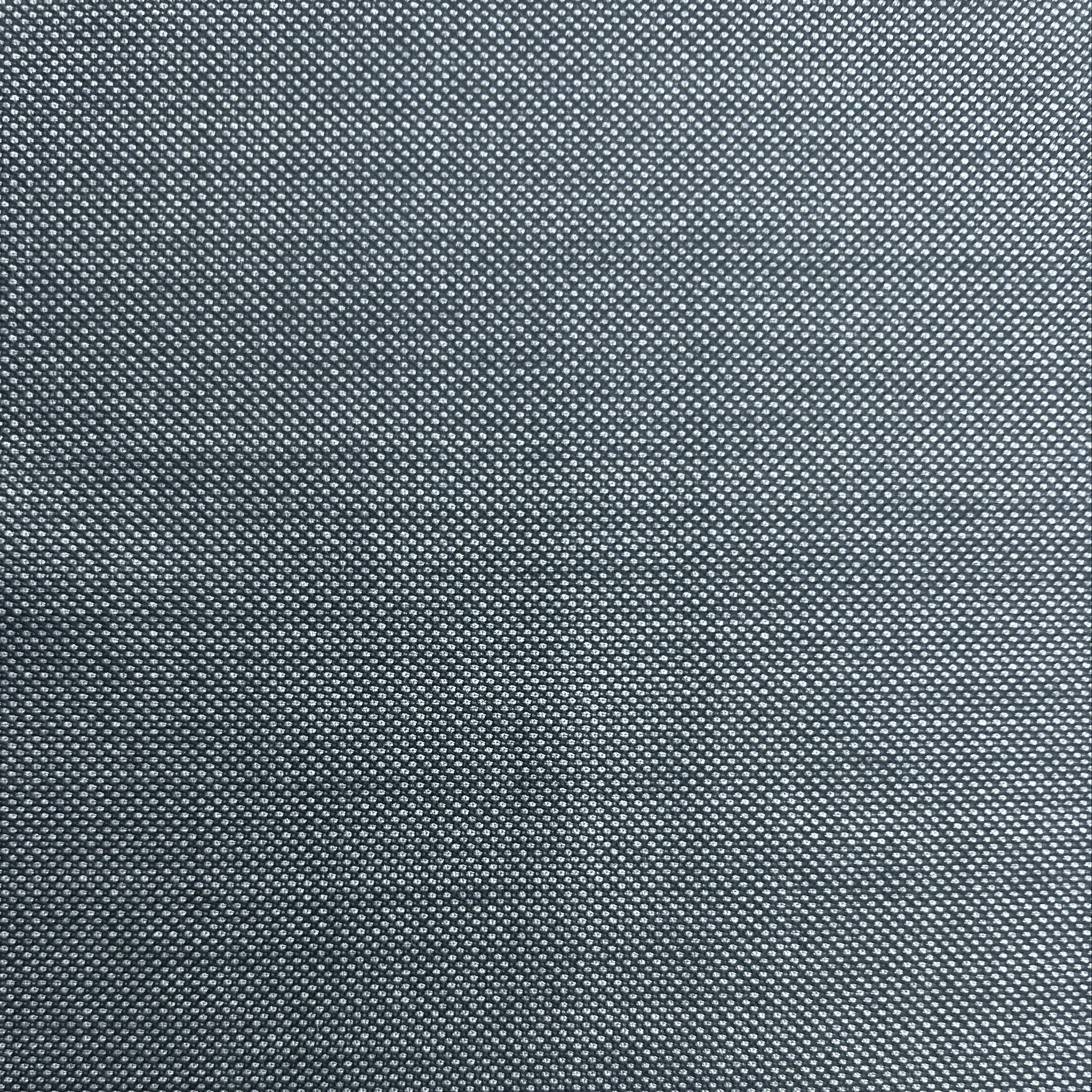 A close-up of a dark gray woven fabric texture with a subtle horizontal ribbed pattern.