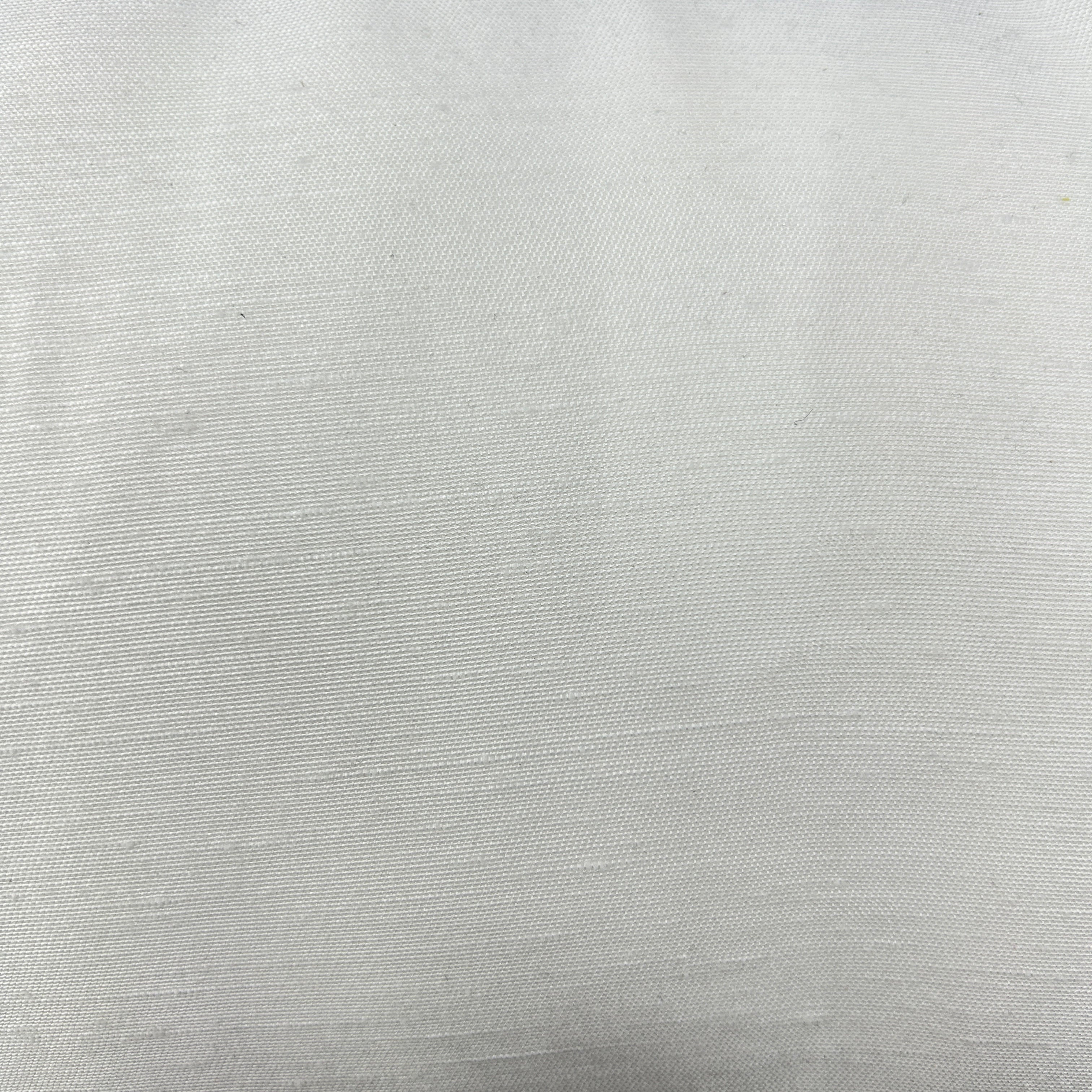 A close-up of a light gray woven fabric texture with a subtle linen-like weave pattern.
