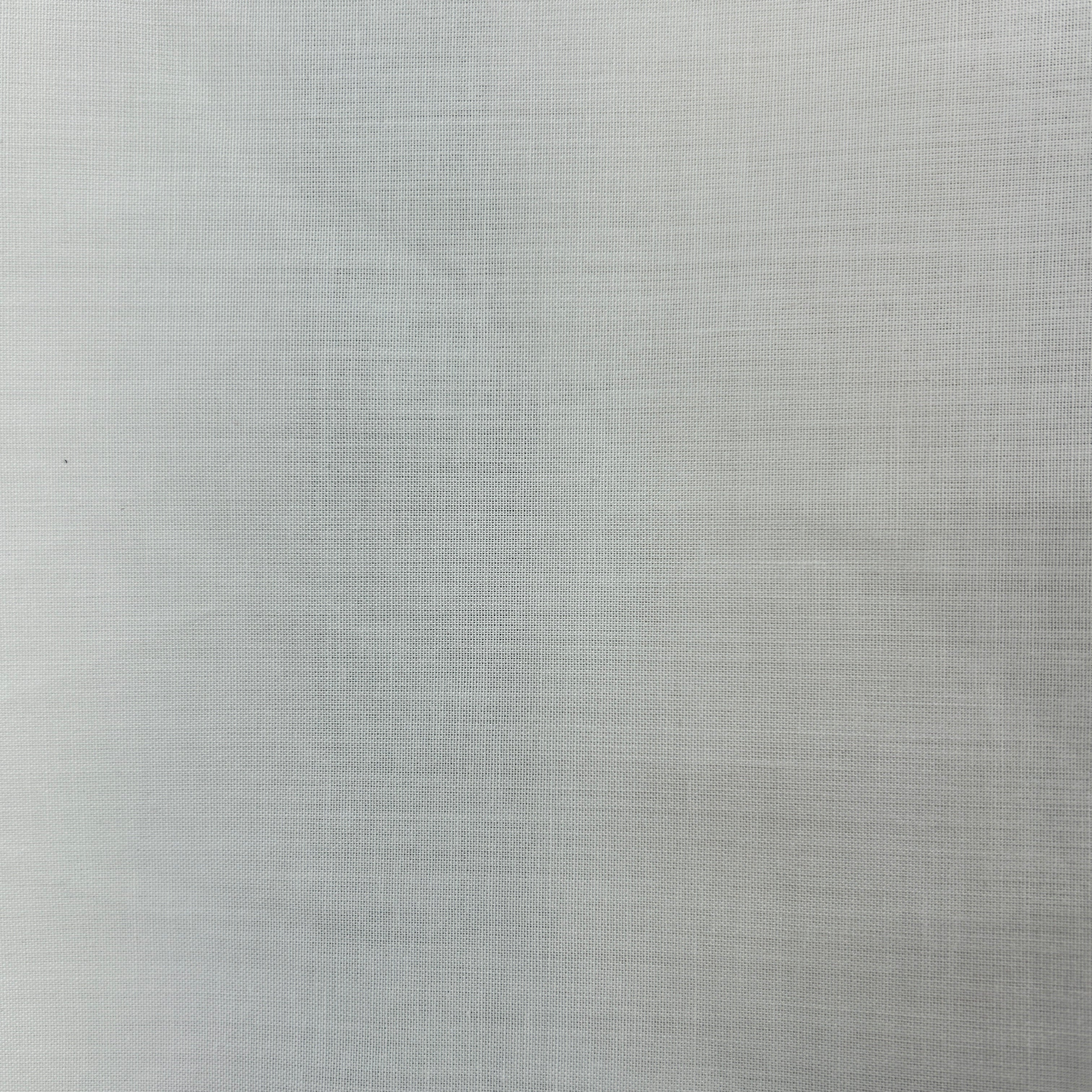 A close-up of a light gray woven fabric texture with a subtle linen-like weave pattern.