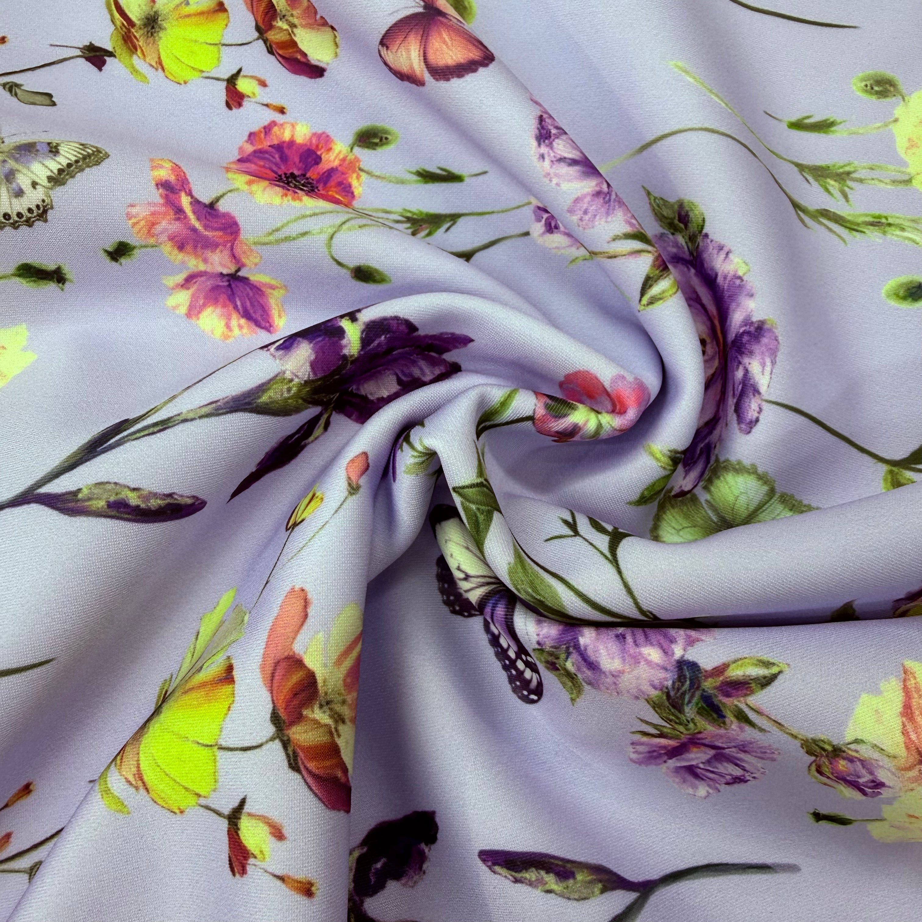 Lilac Floral Butterfly Scuba Jersey Polyester - 3.40m | SALEXM022