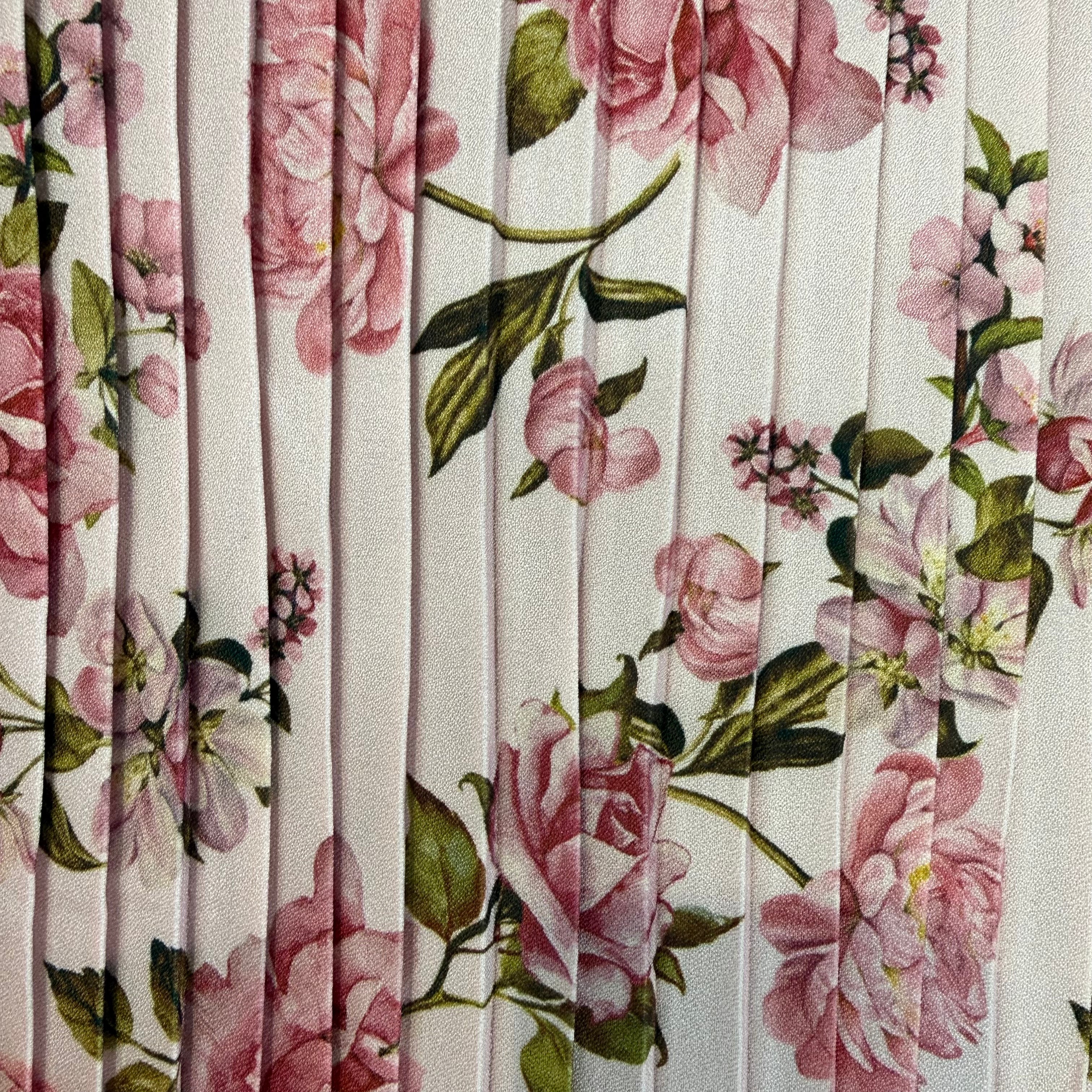 Pink Floral Pleated Caddy Crepe Fabric - 5 Meters | SALEXM48