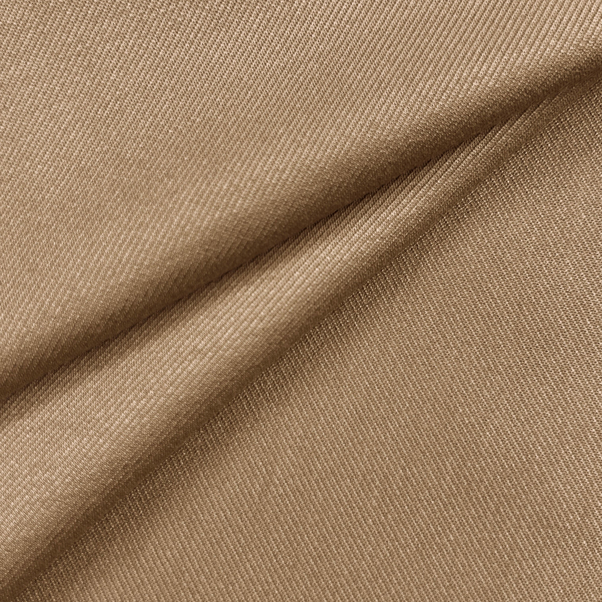A close-up of draped fabric in a warm tan or camel shade, showing a fine woven texture and soft folds.