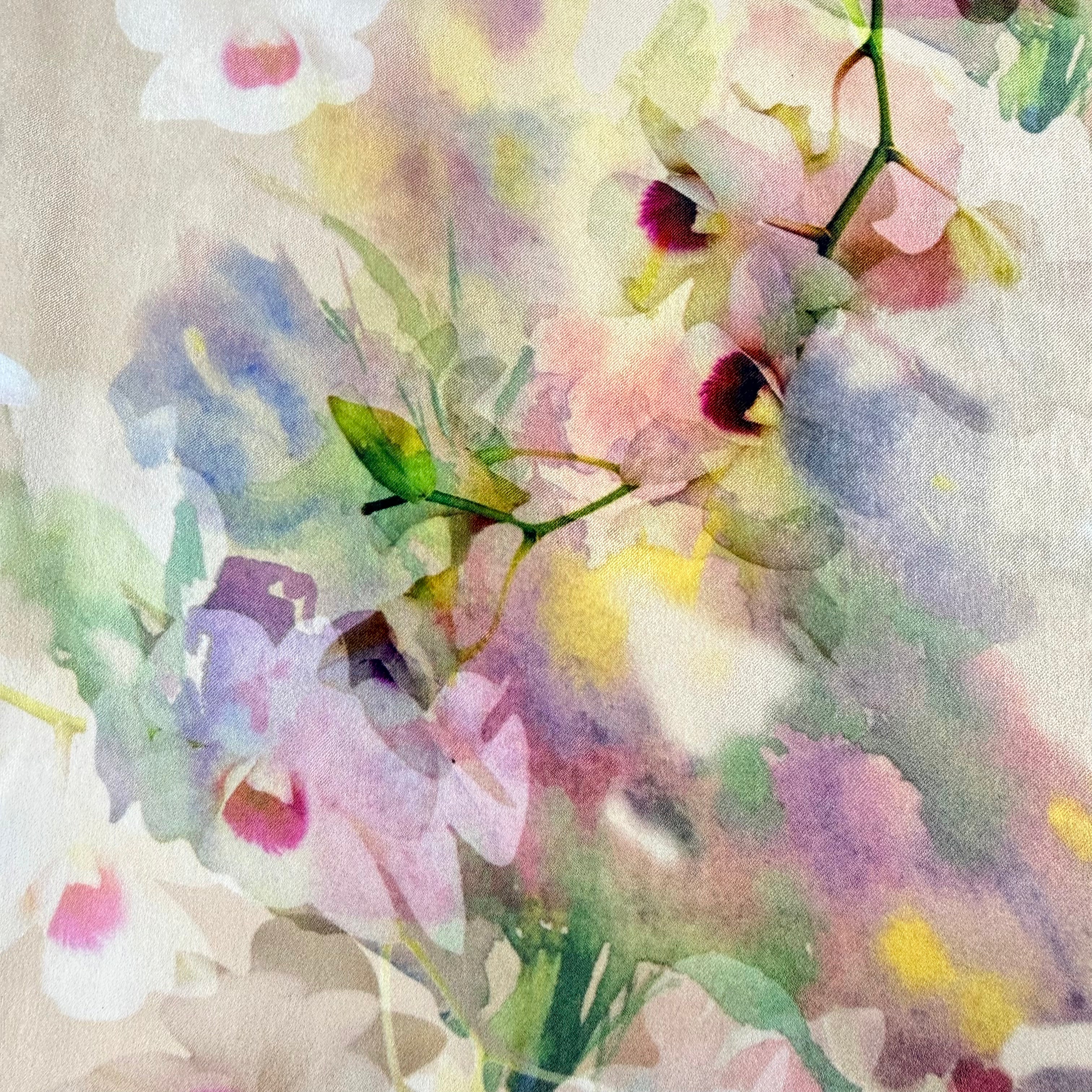 Cream & Peach Floral Printed Satin Fabric - 4m | SALEXM 68,73