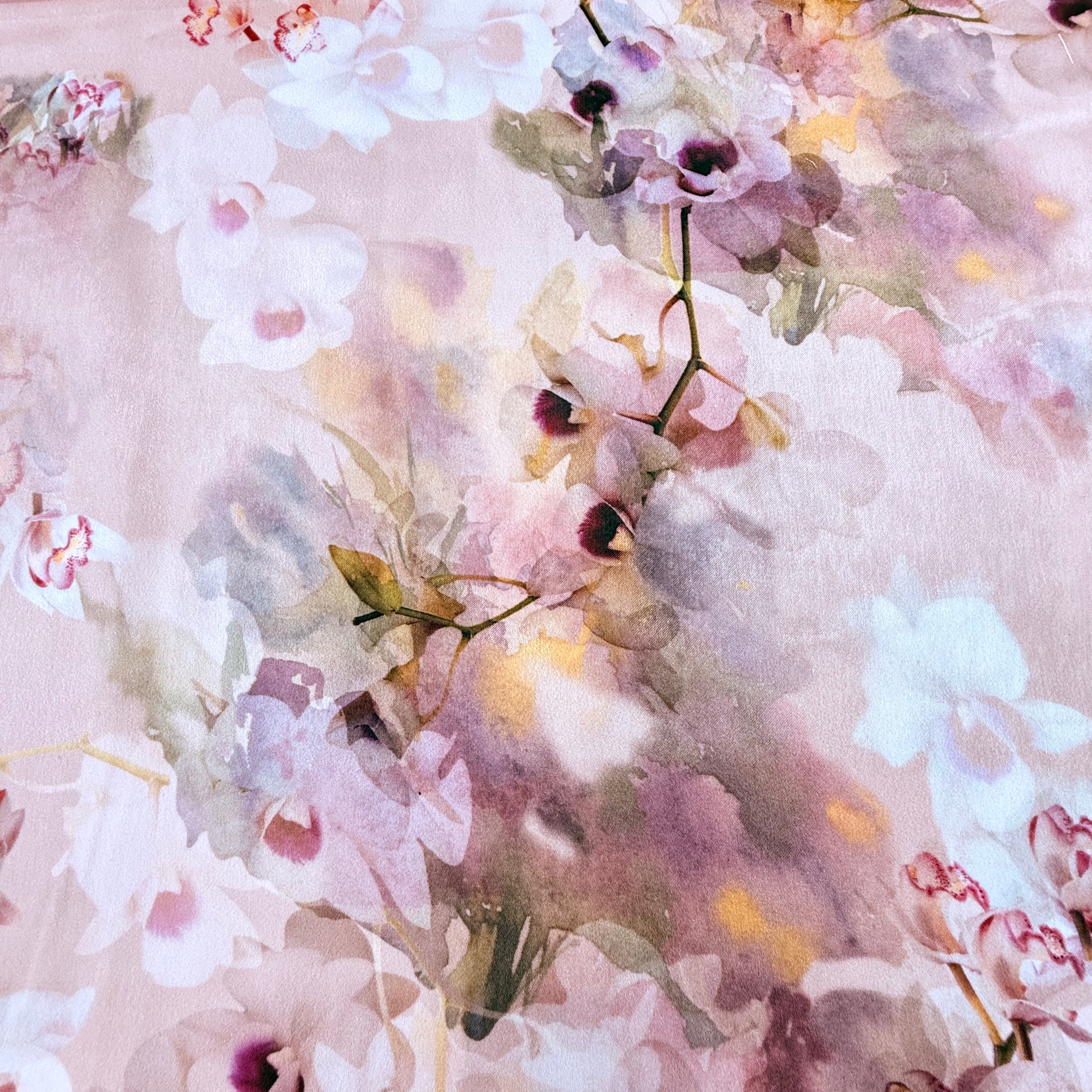 Cream & Peach Floral Printed Satin Fabric - 4m | SALEXM 68,73