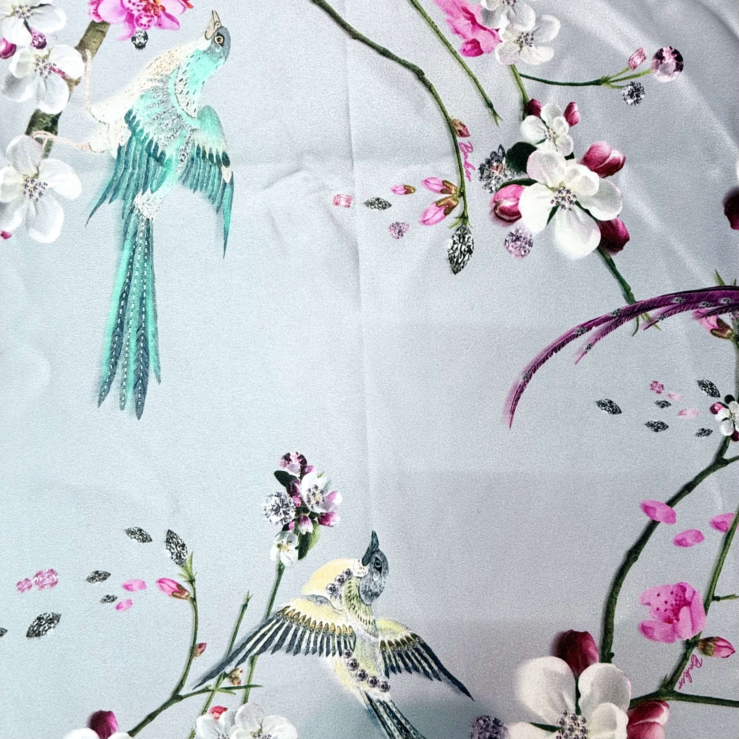 Lilac Bird and Floral Print Polyester - 2.0m | SALEXM83