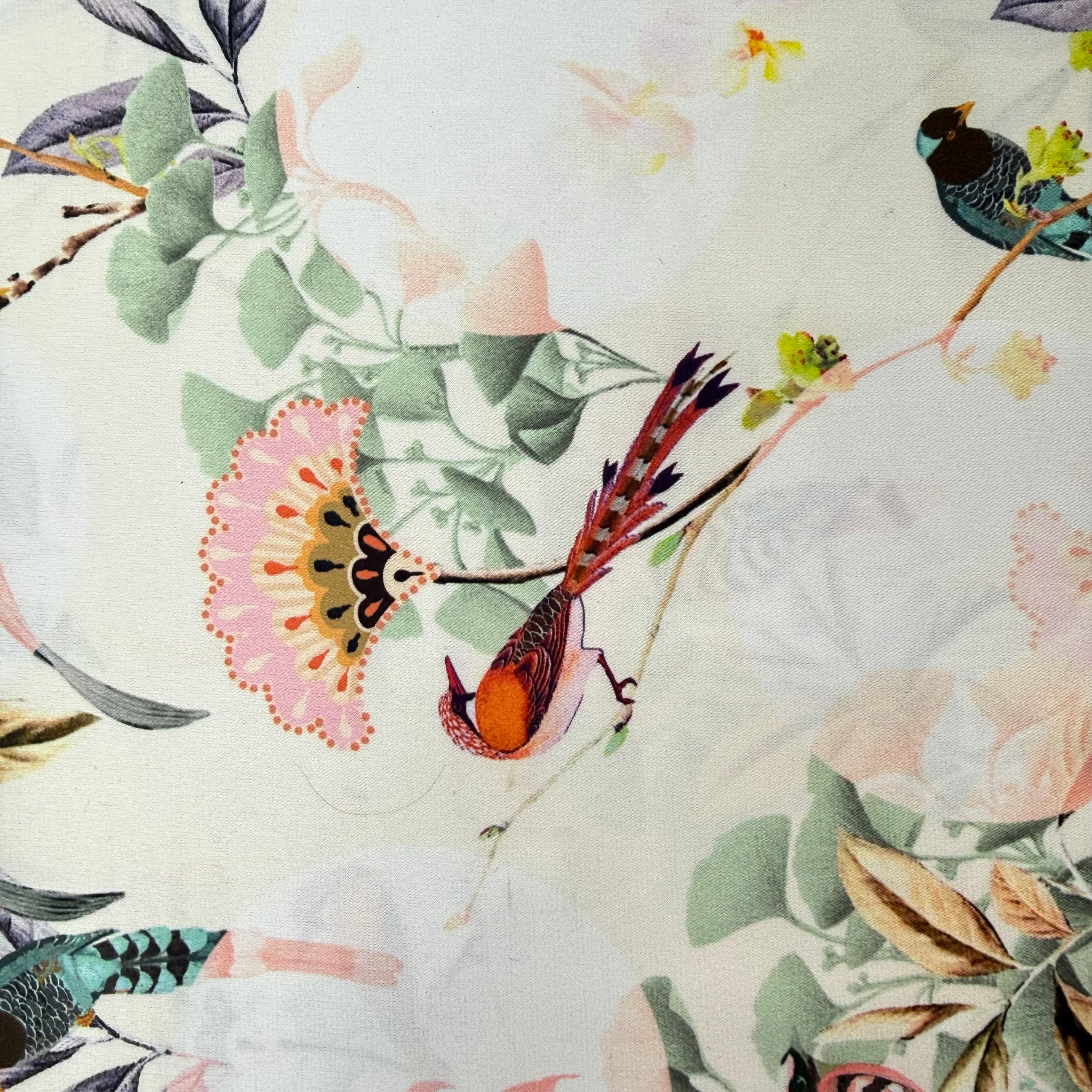 Printed Bird and Flowers Peach Polyester - 2.20m and 2.0m | SALEXM81