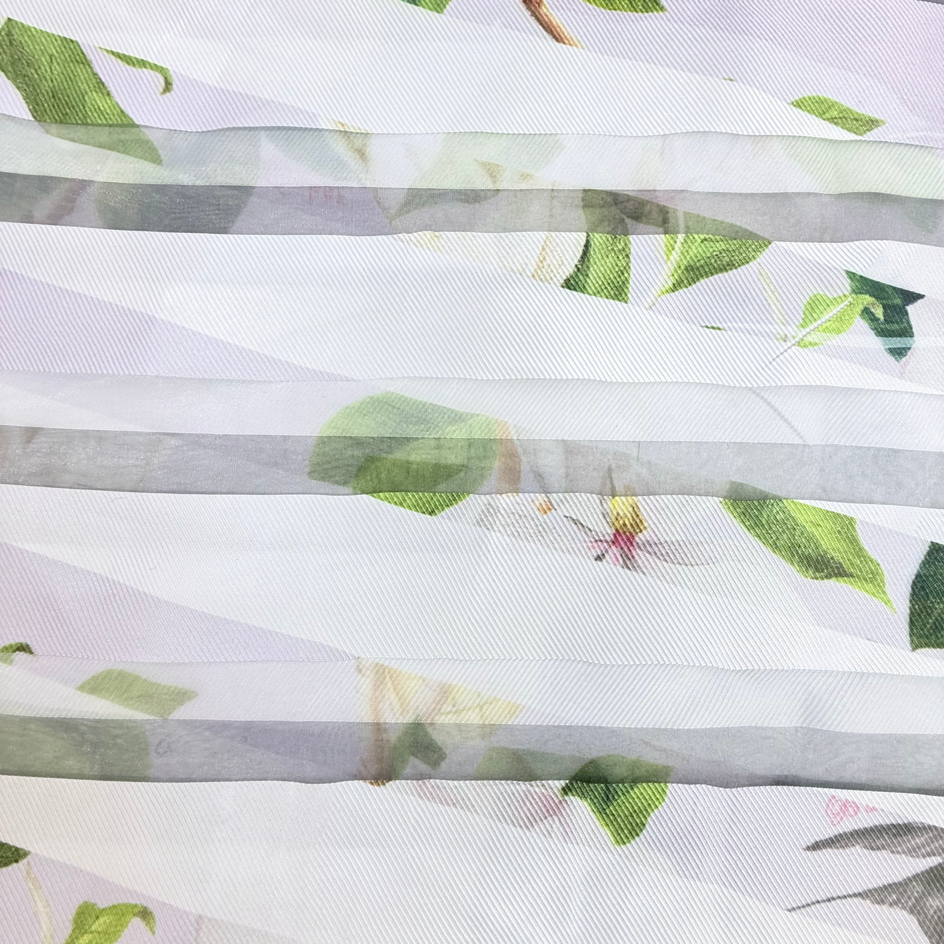 Floral Off White Stripy Printed Organza Fabric – 2.00m | SALEXM99