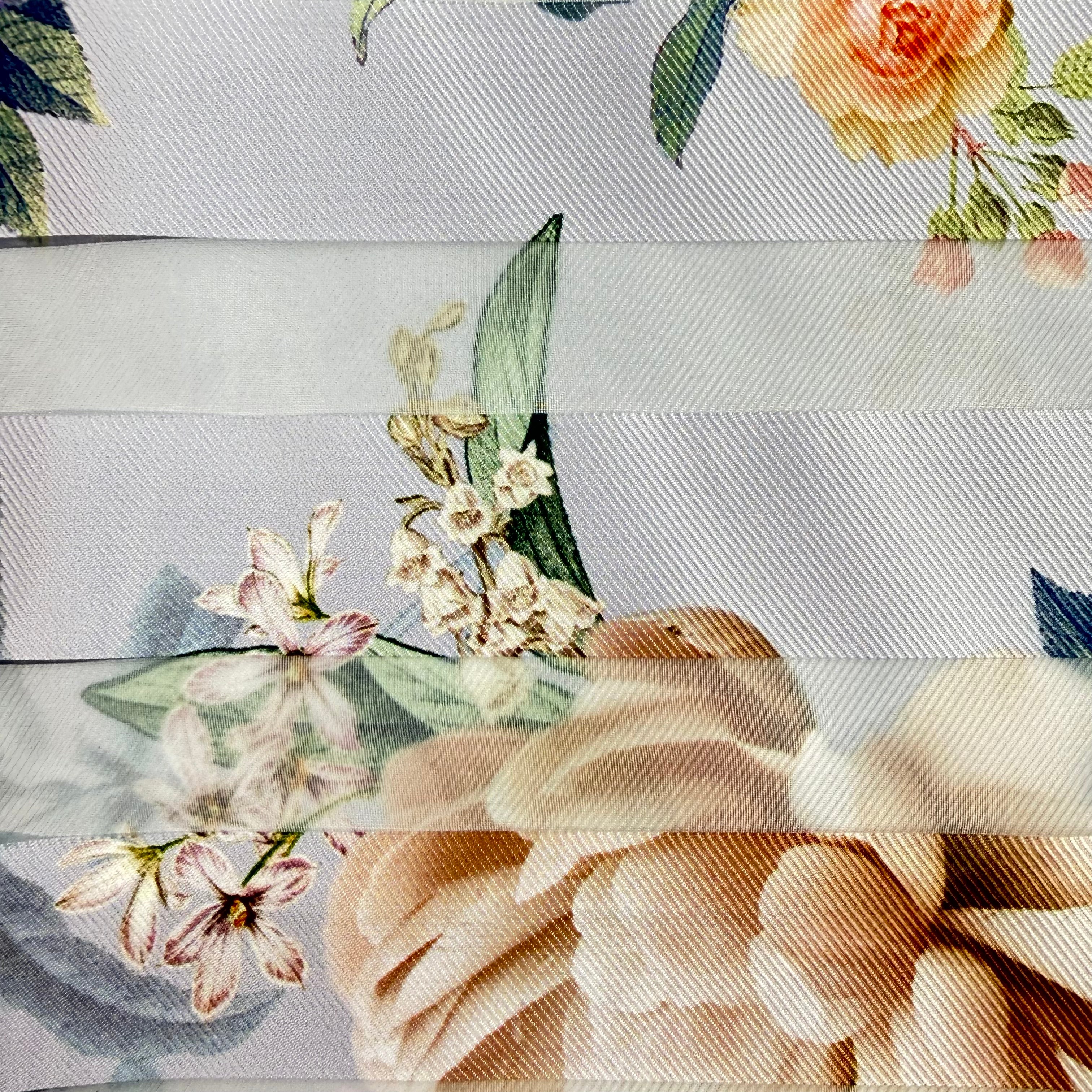 Floral Pale Grey Stripy Printed Organza Fabric – 1.80m | SALEXM98