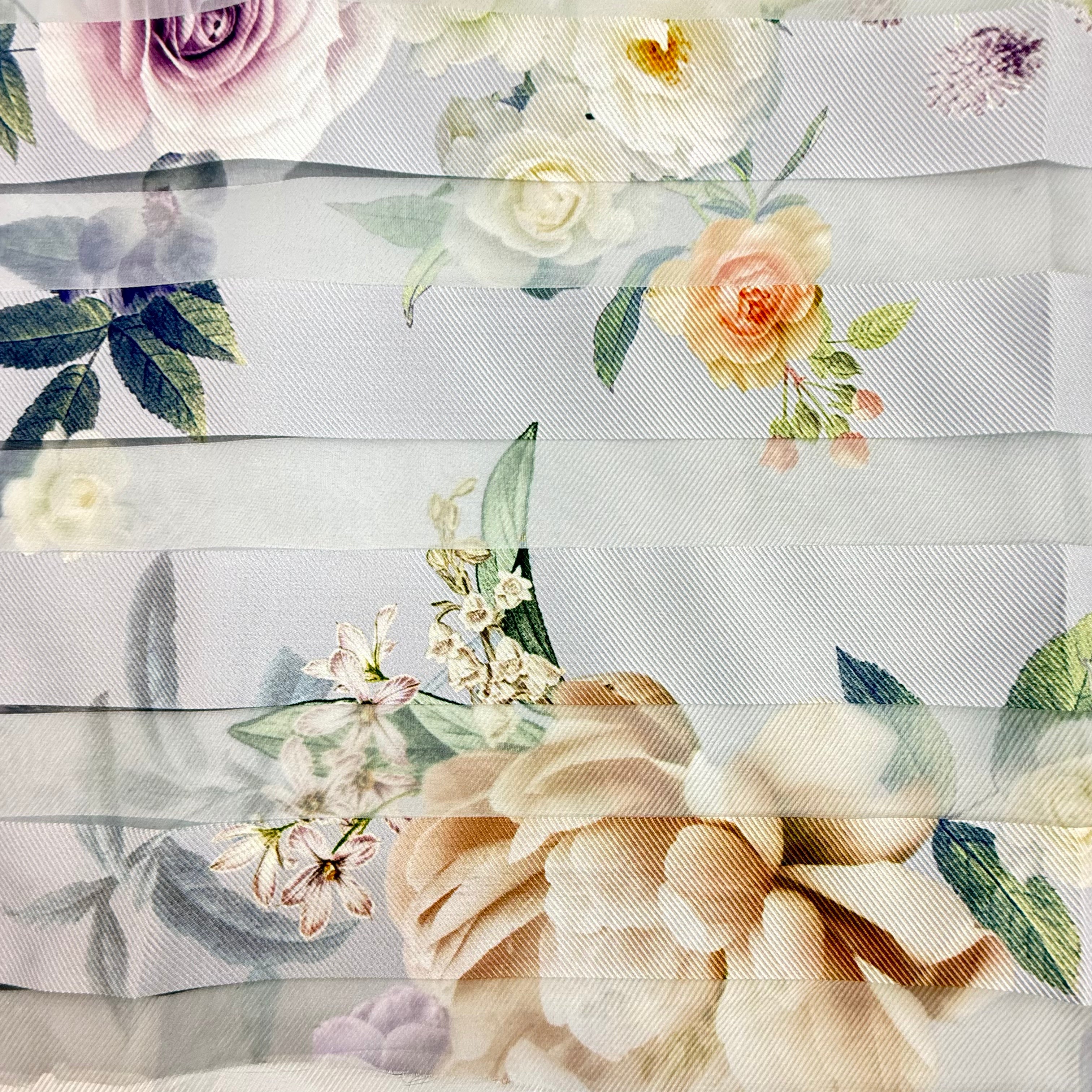 Floral Pale Grey Stripy Printed Organza Fabric – 1.80m | SALEXM98