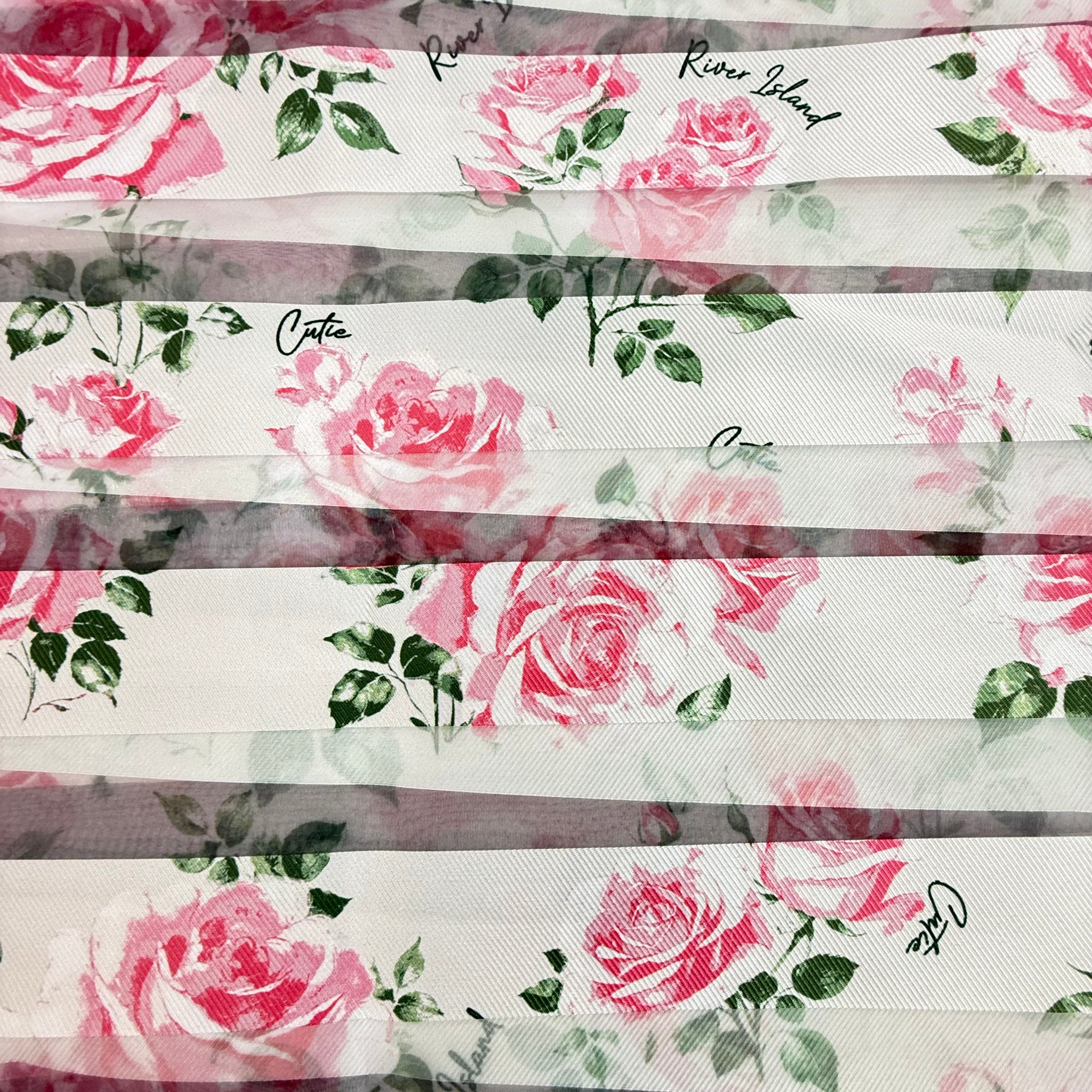 Floral Pink Stripy Printed Organza Fabric – 0.70m | SALEXM97