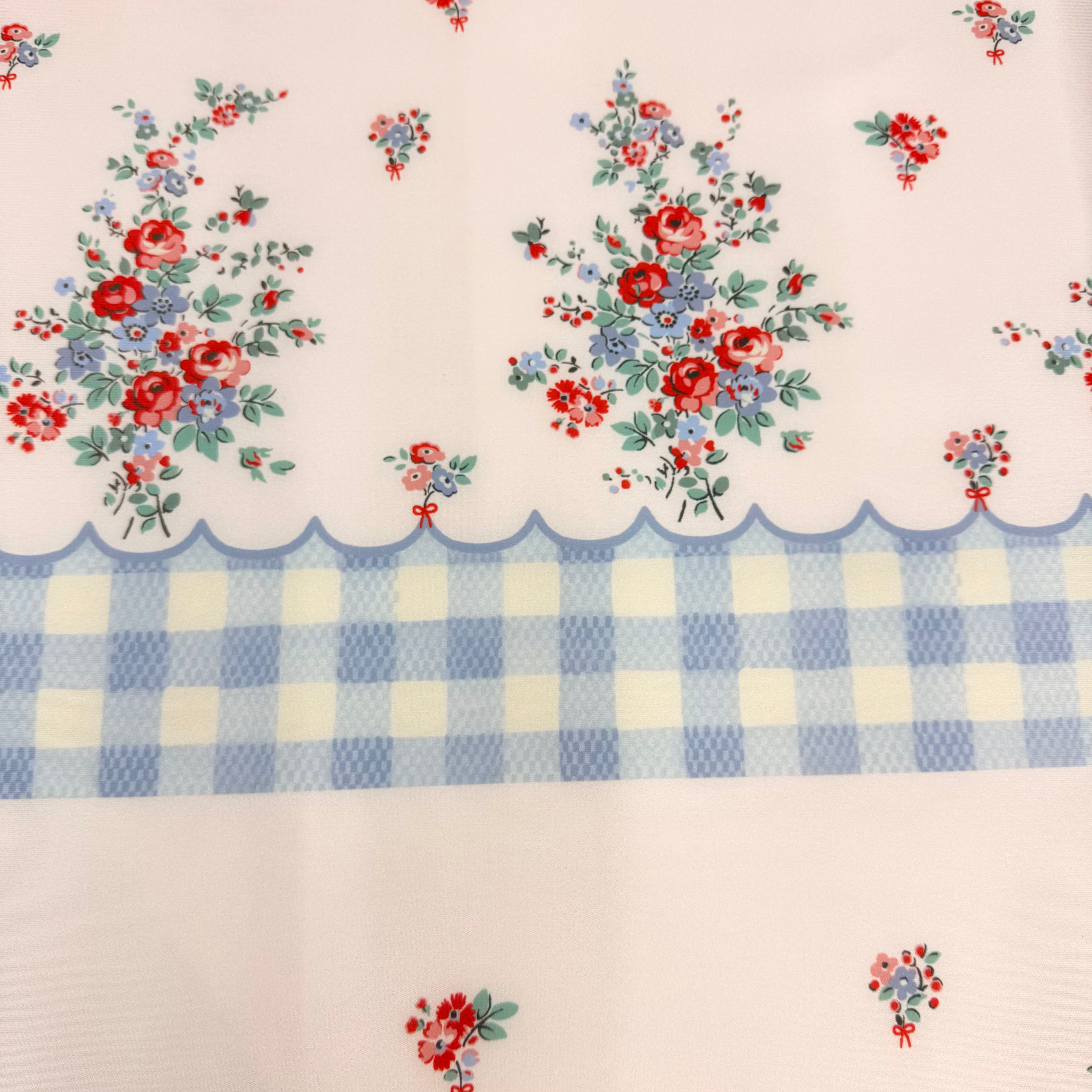 Blue & White- Checked, Floral- Scuba Jersey -1.20m | SALEXM198