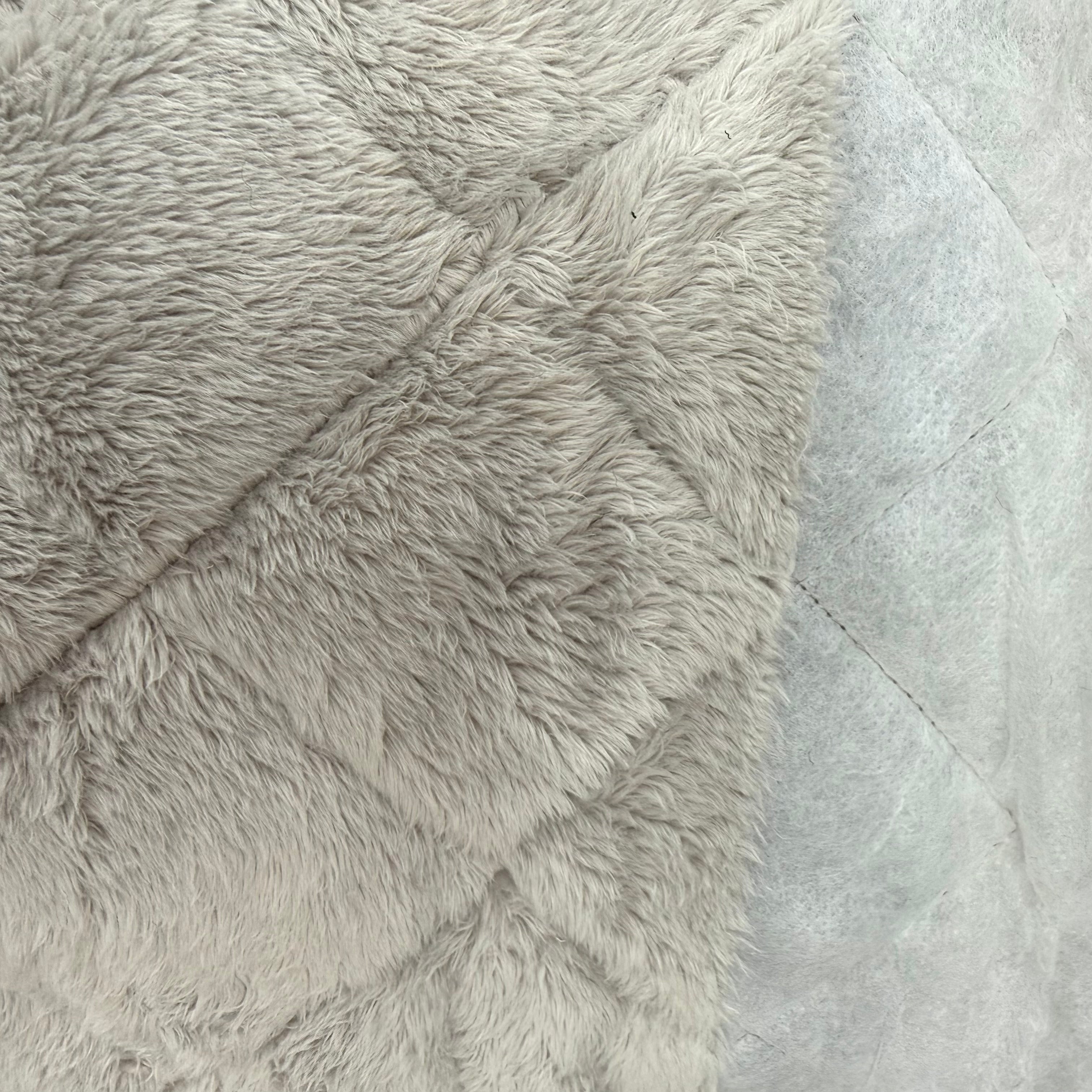 Fur light Grey Double Sided Padded Quilted Material Fabric With Black Back | SALEXM409
