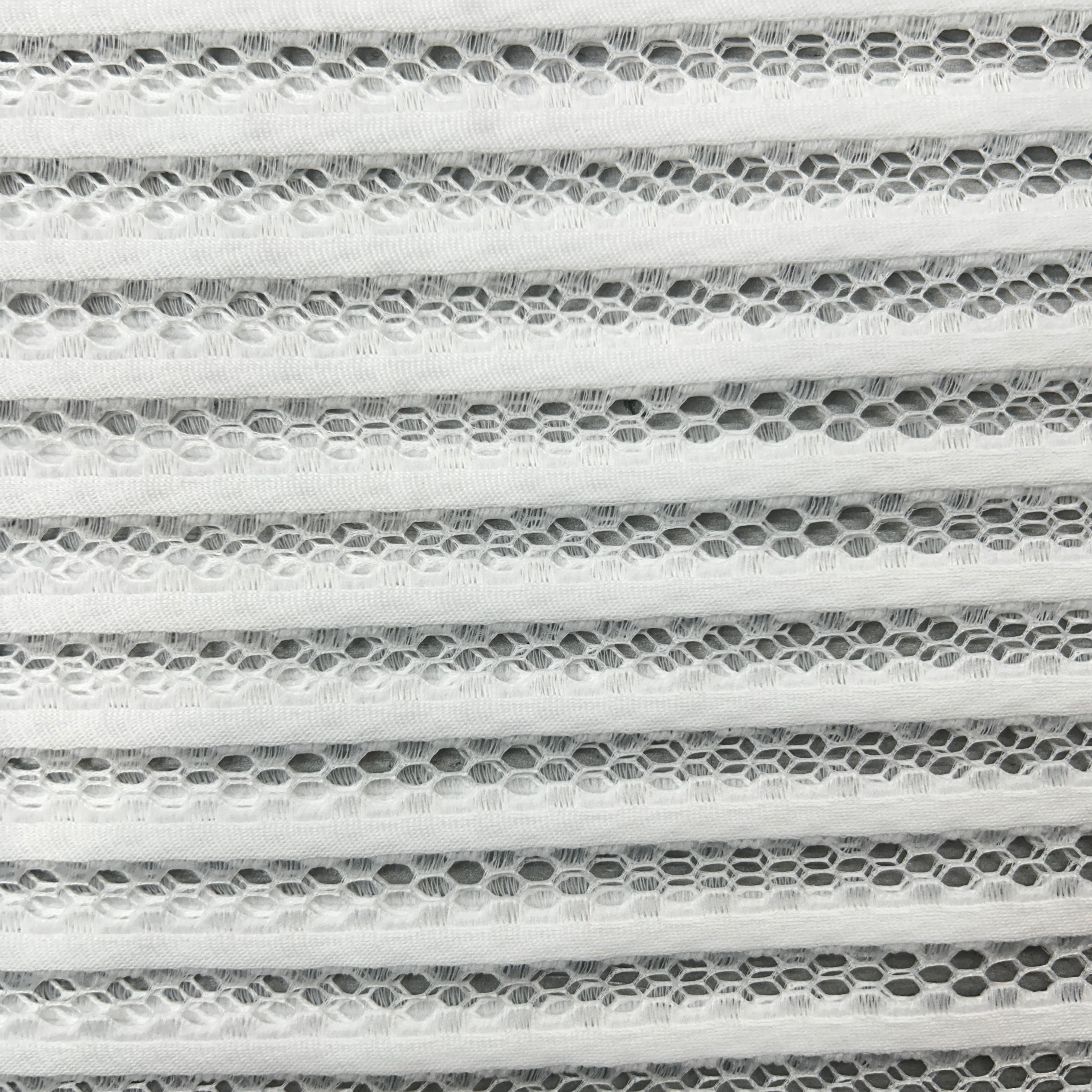 Close-up of a textured white material with a honeycomb pattern
