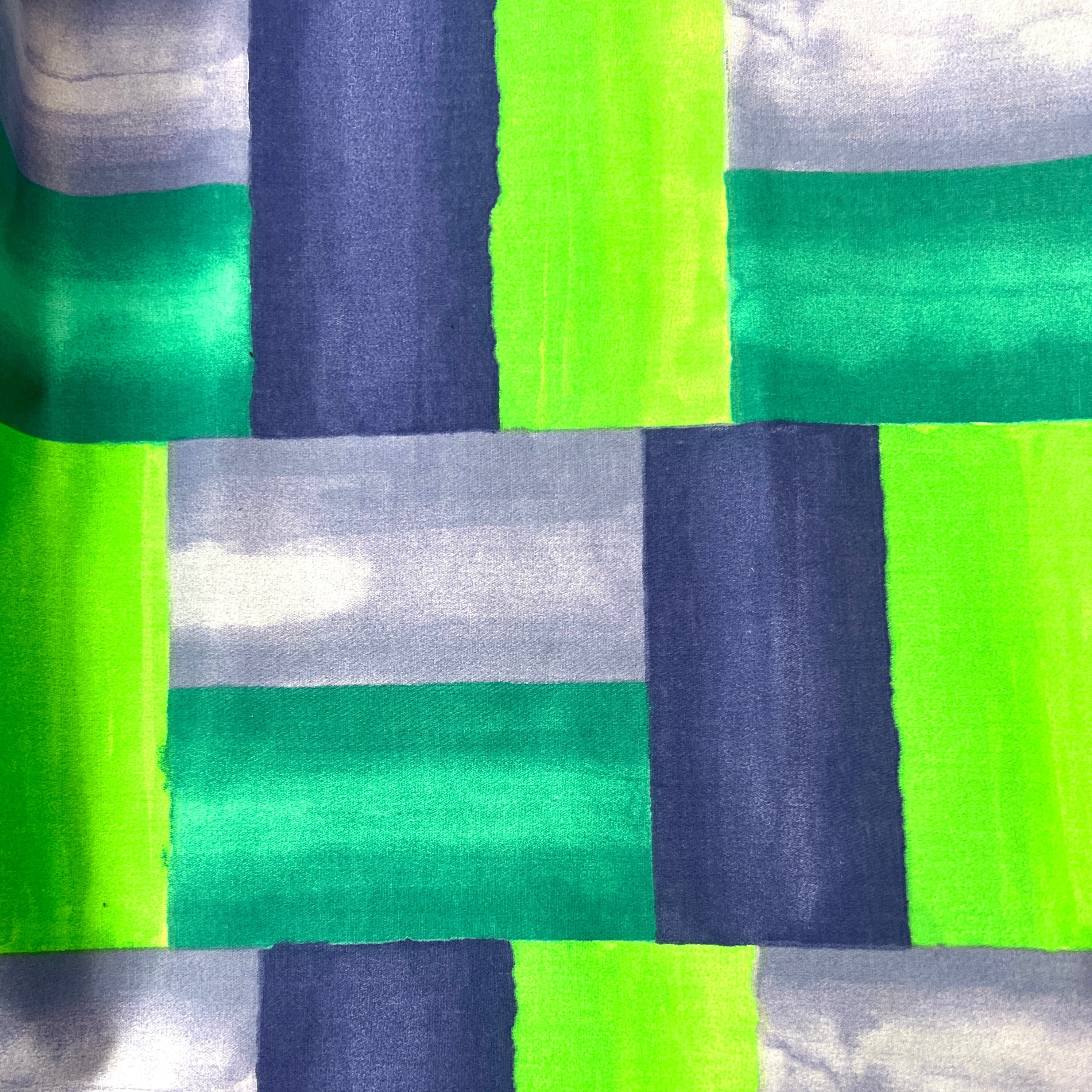 Striped fabric with green, blue, and gray colors