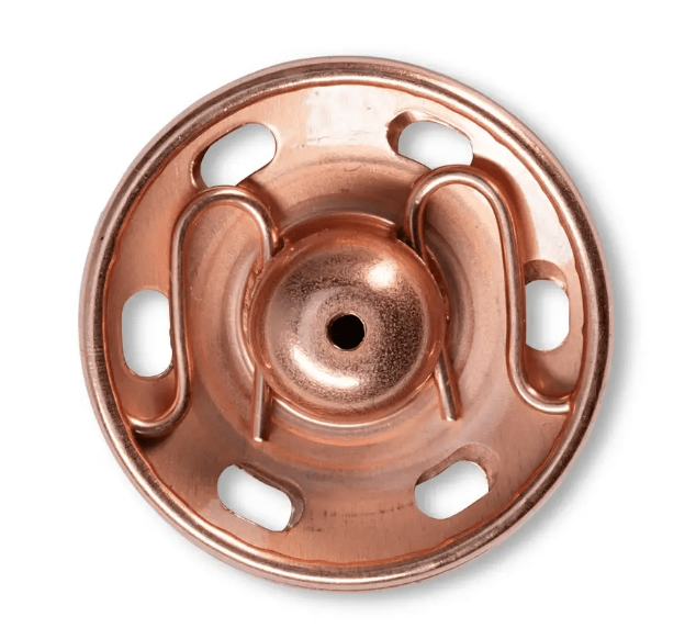Rose gold brass sew-on snap fastener with four slots.