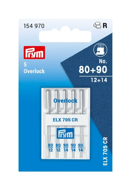 Prym overlock sewing machine needles in sizes 80 and 90.