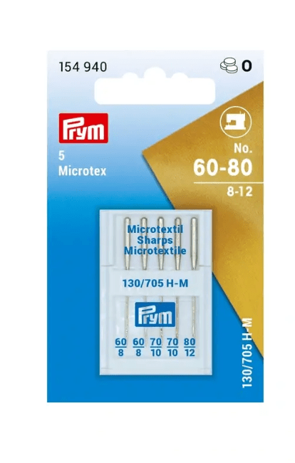 Prym Microtex sewing machine needles in assorted sizes 60-80.