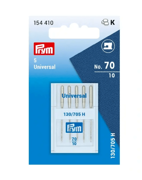Prym universal sewing machine needles, size 70, pack of 5.