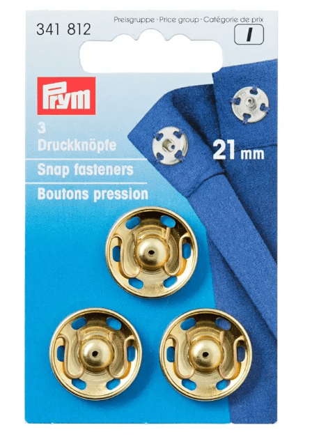 Gold-colored brass snap fasteners for sewing.