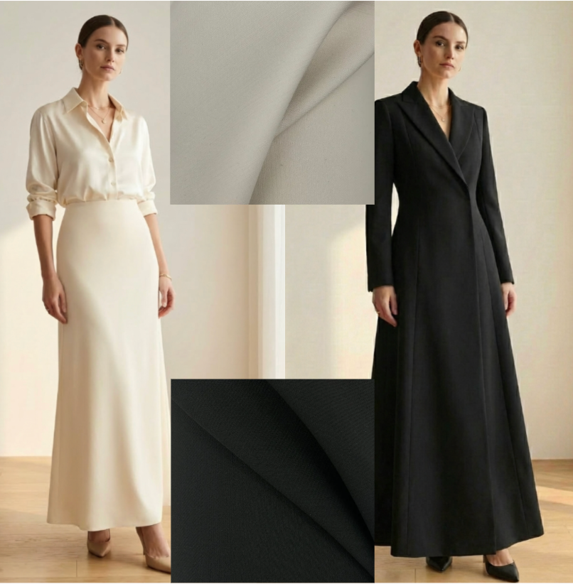 Double Face Wool & Silk Cady Black/Cream | NSOU015