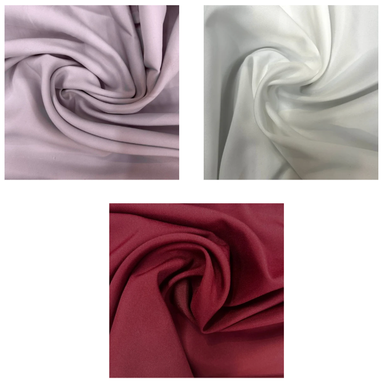 Collage of three fabric swatches in different colors on a white background.