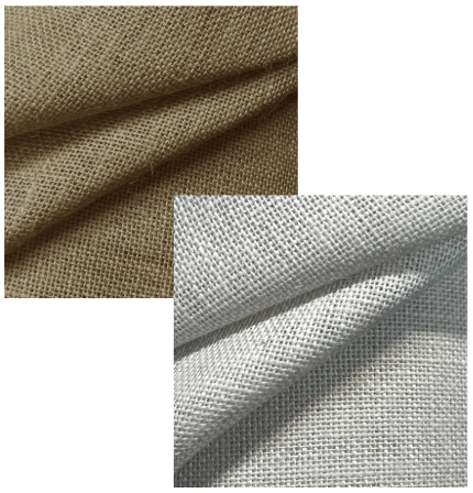 Stone and Camel colored Aida embroidery fabric with a stiff, open-weave mesh texture.